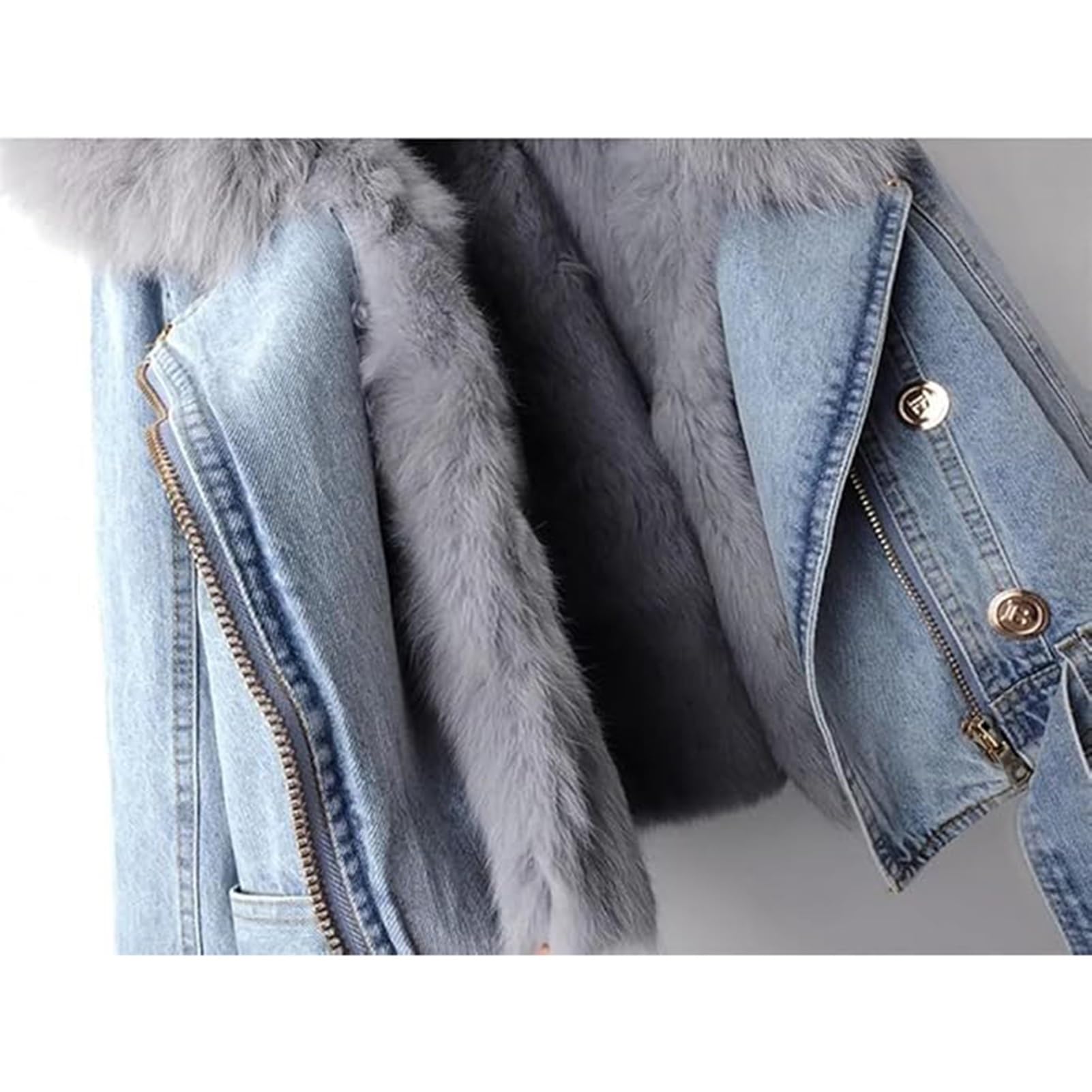 Chaqueta Vaquera con Piel para Mujer, Chaqueta de Invierno Tallas Grandes Forrada Chaqueta de Piel, Vaqueros Abrigo Vaquero Acolchado Chaquetas de Invierno, Chaquetas Vaqueras Cálidas de Invierno