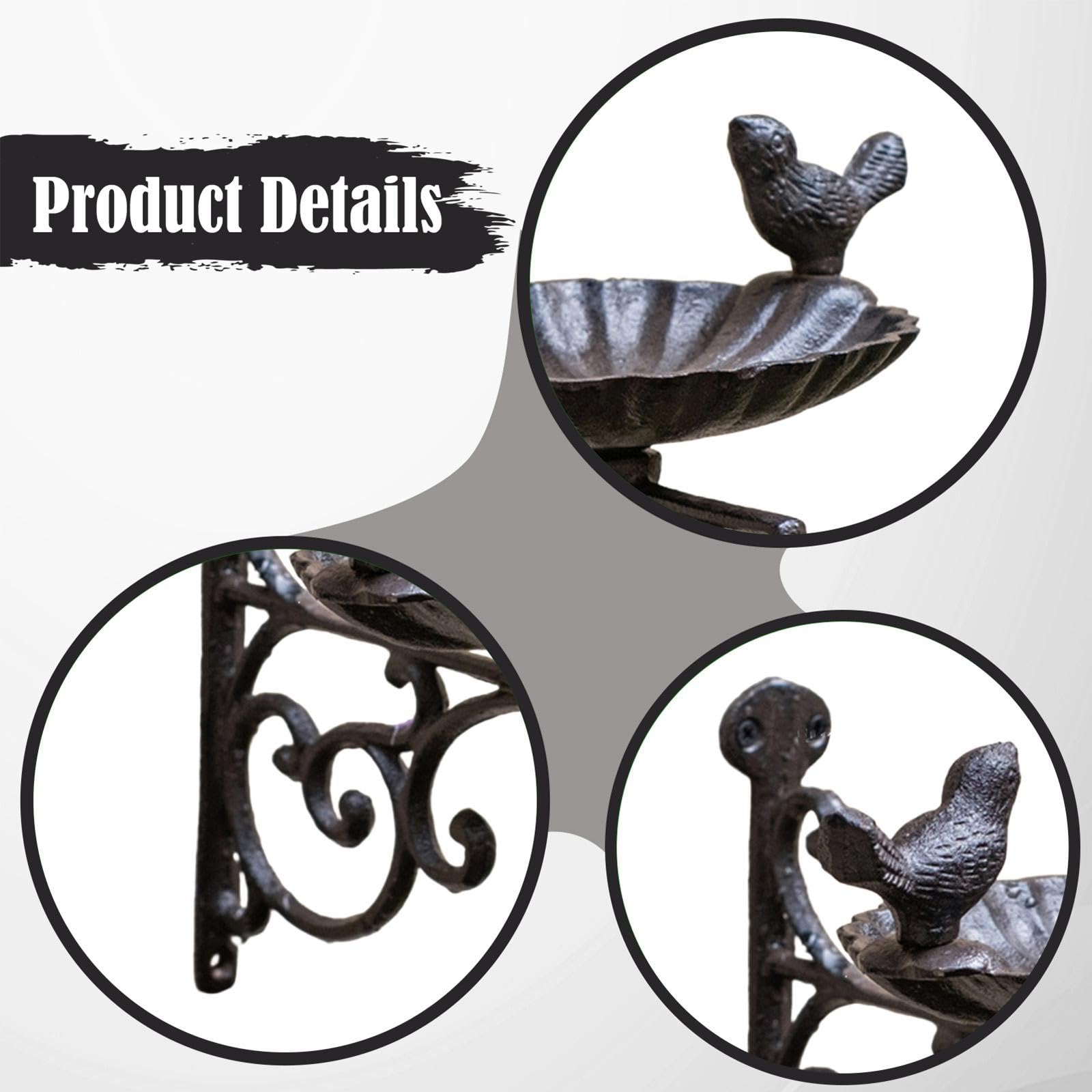 Comedero/bañera para Pájaros, Bandeja Decorativa Retro, Fácil de Instalar con Gancho Metálico para Colgar en Jardín, Balcón, Terraza, Pared O D, 27 X 21.5 Cm