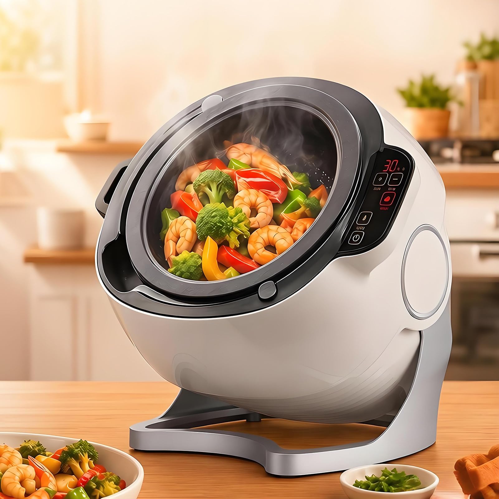 EpyGnom Auto Stir Fry Wok Fried Rice Cooking Machine with 360° Rotation 3D All-round Heating, 3-Level Tiltable Pot, Smart Start & Multiple Cooking Modes for Stir-Fry, Rice, Soup, Braise 220V/2000W