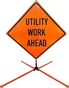 48" Utility Work Ahead Reflective Sign & Steel Stand Kit