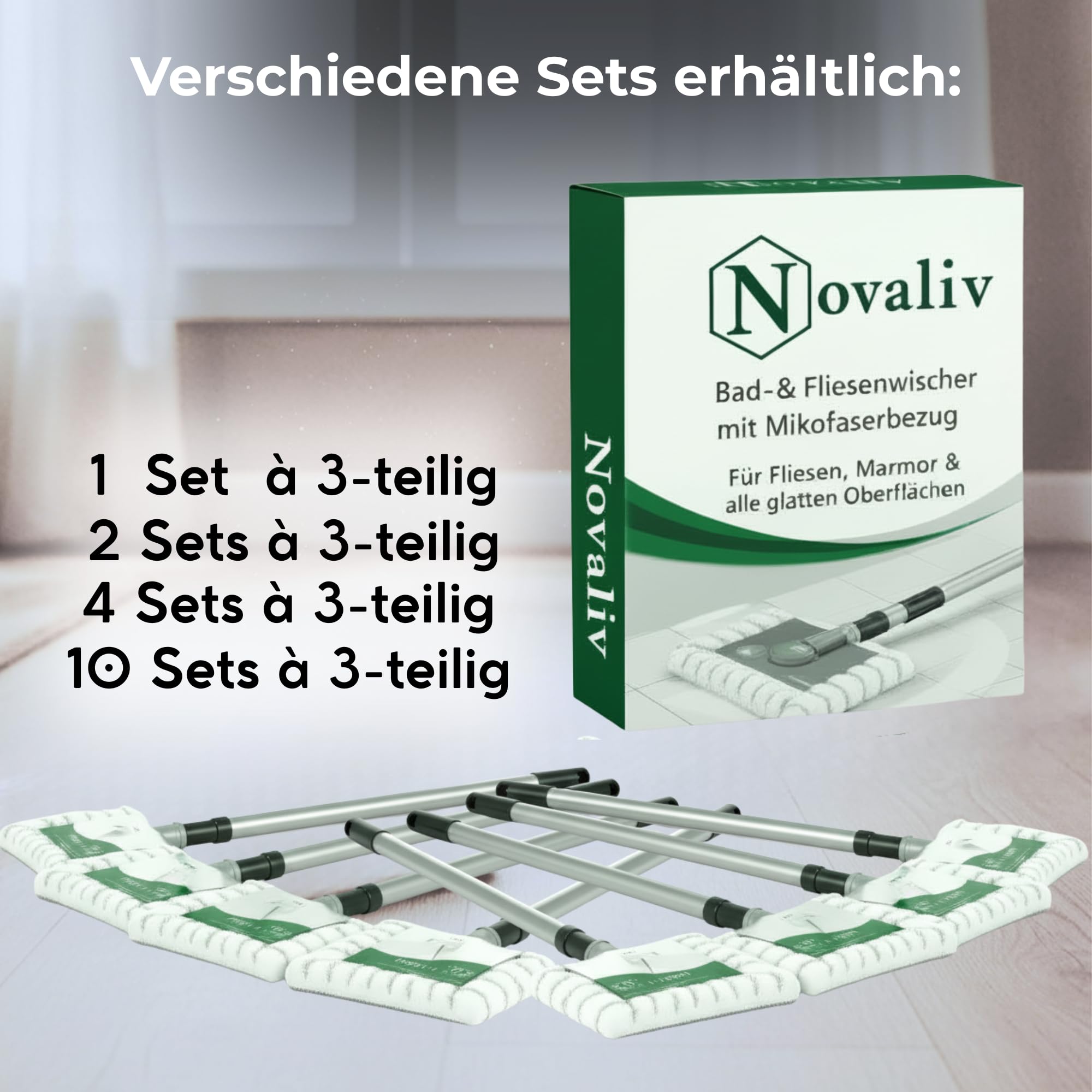 Novaliv 4 limpiadores de azulejos para baño con mango telescópico, incluye funda de microfibra para limpiar azulejos, baño