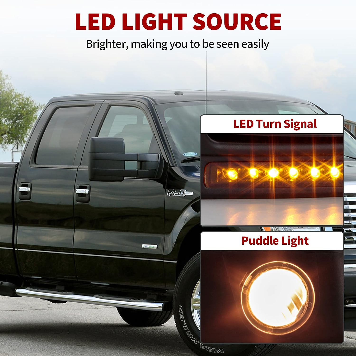 YITAMOTOR Towing Mirrors Compatible with Ford 2004-2006 F150 Series Pickup Power Heated LED Turn Signal Puddle Light Tow Mirrors