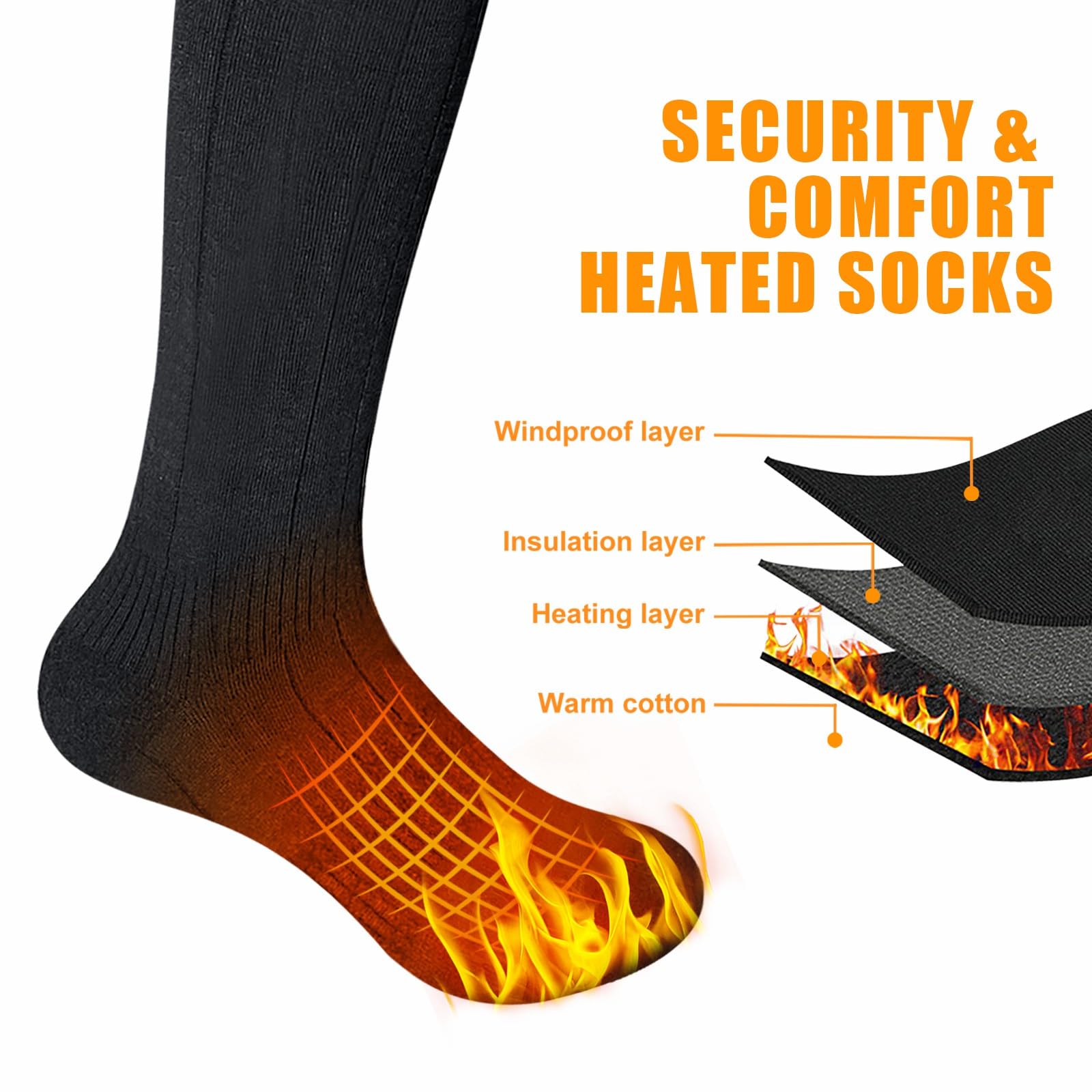 Chaussettes chauffantes pour Hommes Femmes,Chaussettes chauffantes avec Batterie Rechargeable 4500mAh Chauffe-Pieds-Gris