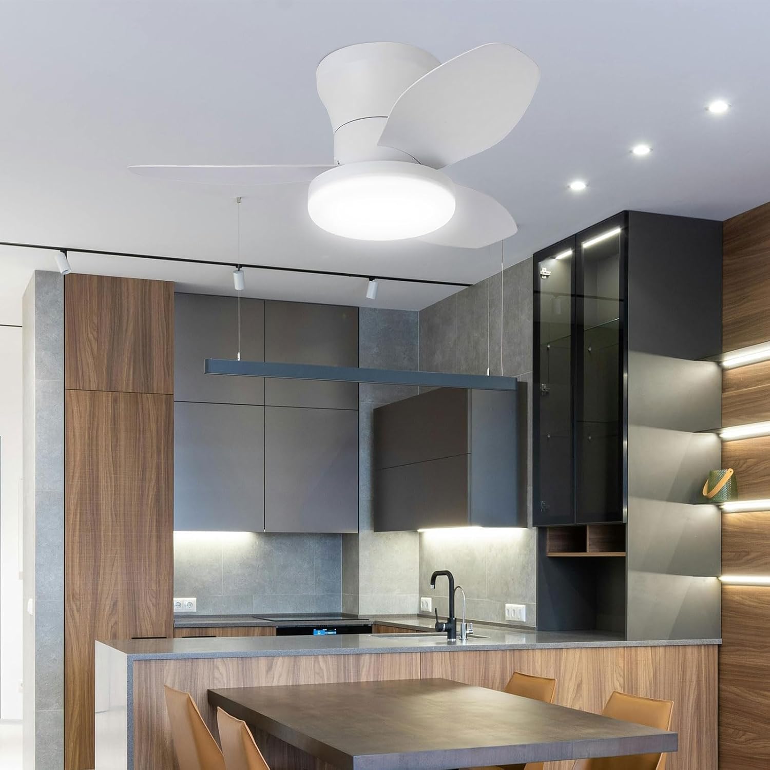 Dimmable 35in Ceiling Fan with 48W LED Light Remote 6 Speeds Quiet Ceiling Fans with DC Motor, ABS Blades Modern Indoor Ceiling Fans with Lights for Bedroom Dining Room Hotel