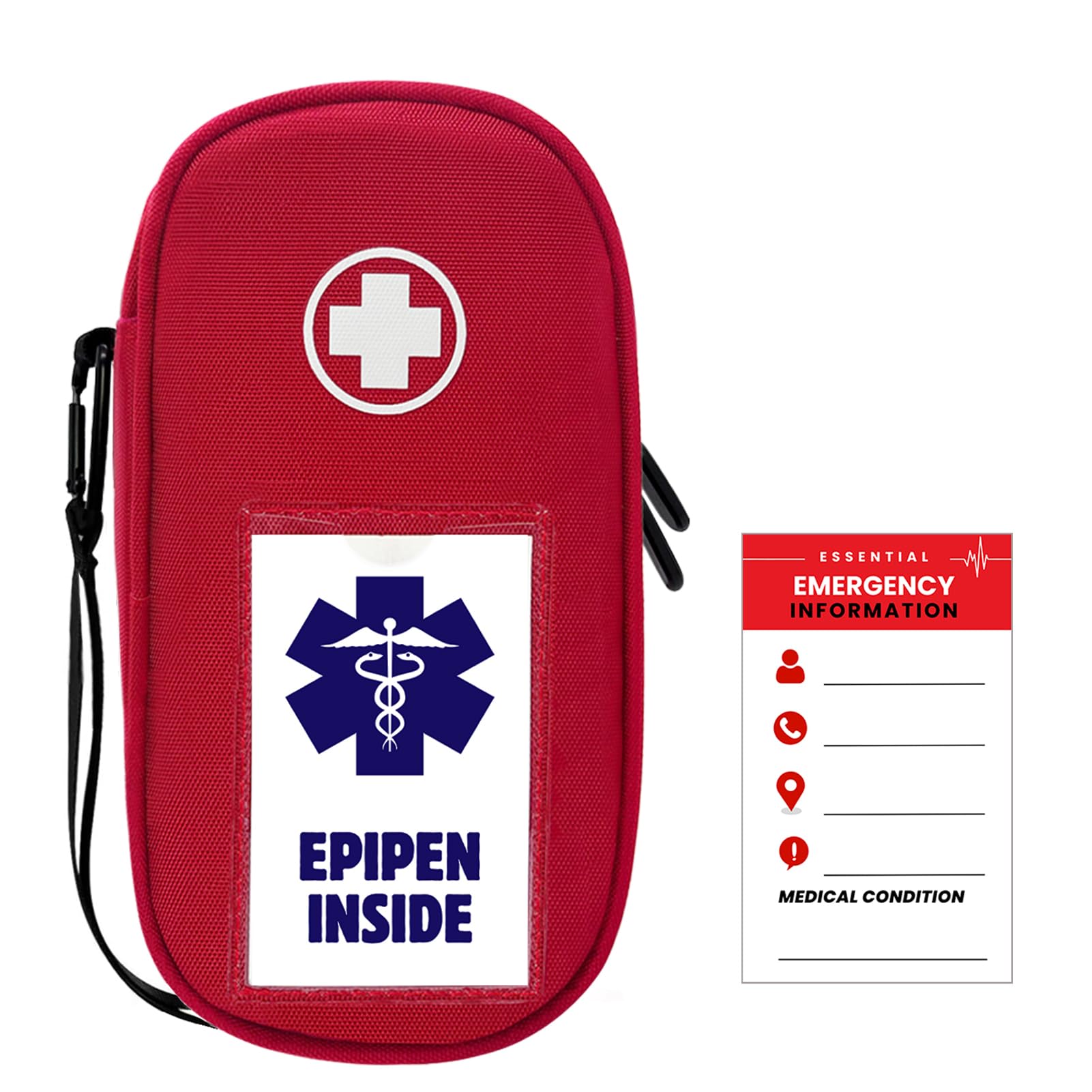 EpiPen Carry Case Insulated,Emergency Medical Bag with Carabiner-for 2 EpiPens,Asthma Inhaler,Auvi-Q,Anti-Histamine,Allergy Medicine,Eye Drops,Diabetes Travel Case(Red)