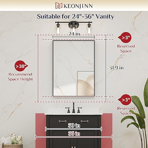 Miniatura 5 de Keonjinn Espejo rectangular negro para pared de 24 x 32 pulgadas, espejo rectangular de tocador de baño con marco de metal, espejo cuadrado de