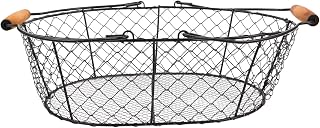 BESTYASH Black Iron Coal Holder Basket with Handles for Firewood Storage