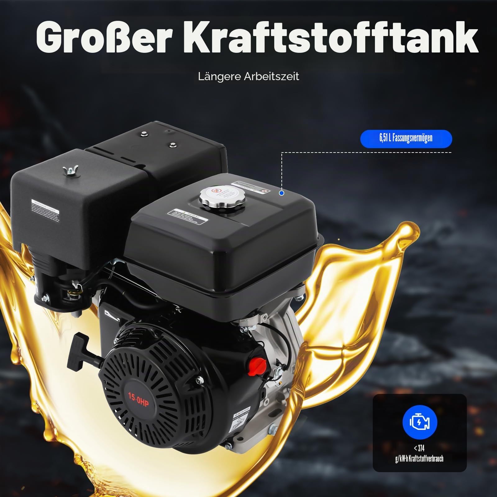 15 PS 420CC Gasleitungsmotor, Mehrzweckmotor 4-Takt-OHV-Motor Benzinmotor 3000-3600rpm, für Wasserpumpen, Generatoren, Minibikes, Rasenmäher, Staubsauger und Mehr