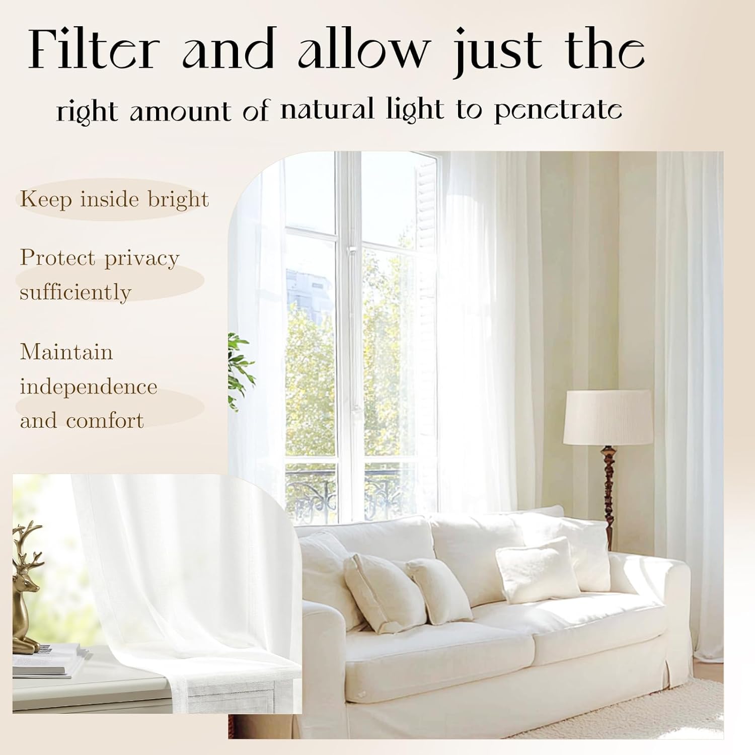 Dreaming Casa White Sheer Curtains 96 Inches Long, Rod Pocket & Back Tab Light Filtering Textured Sheers for Living Room Bedroom, 2 Panels, Each 52" W x 96" L
