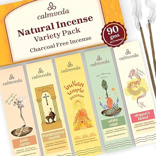 Paquete surtido de varillas de incienso natural - (5 variantes) Varillas de incienso libres de carbón, hechas de flores recicladas | Varillas de