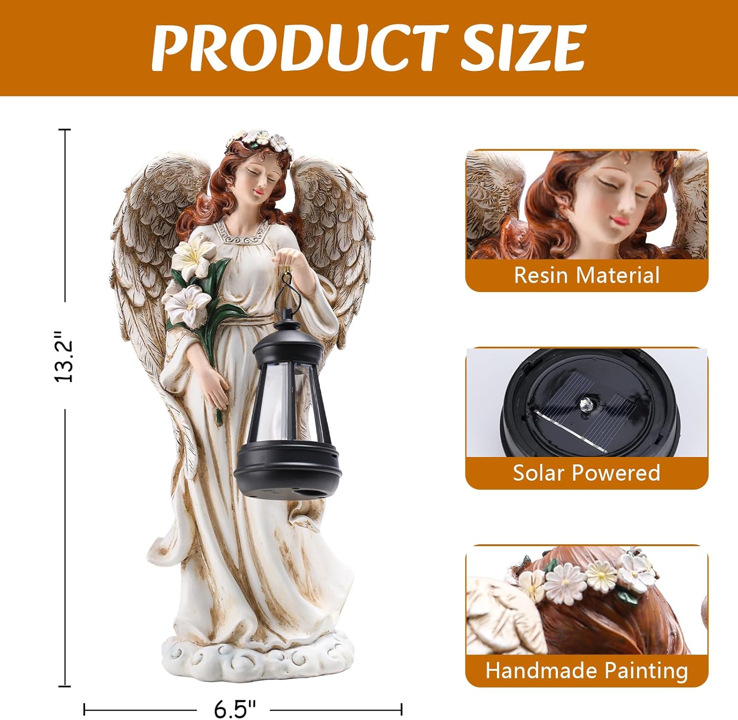 Solar Angel Outdoor Decor Garden Statues – 13.2 inches Angel Figurines Outdoor Sculptures with Solar Lantern for Outside Yard Art Patio Balcony Front Lawn Ornaments Gifts for Mom Grandma Women