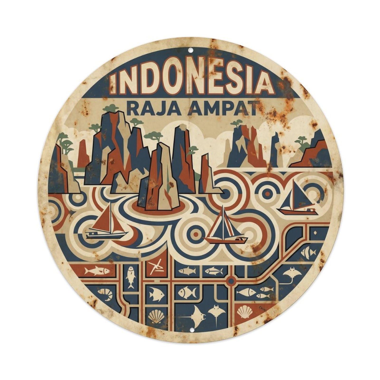 Raja Ampat Indonesia Ocean Coast Vintage Ink Metal Tin Sign