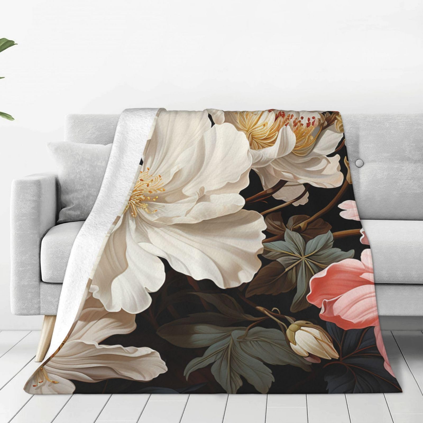 Fashion Flower Throw Blanket for Couch, Plush Fuzzy Soft Flannel Blankets and Throws for Sofa, 50"x40" Bed Blankets for Travel Camping Chair, All Season Warm Fleece Blanket