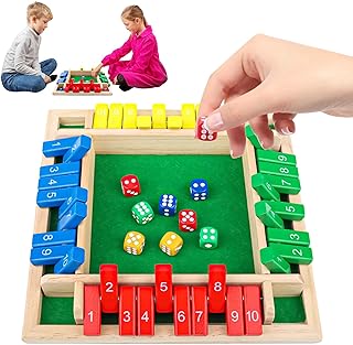 Comprar TOSAVGA Shut The Box, Shut The Box 4 jugadores, juego de dados de madera, clásico juego de mesa de madera con 8 lanzamientos, juguete educativo de matemáticas, juego de mesa plegable para fiestas