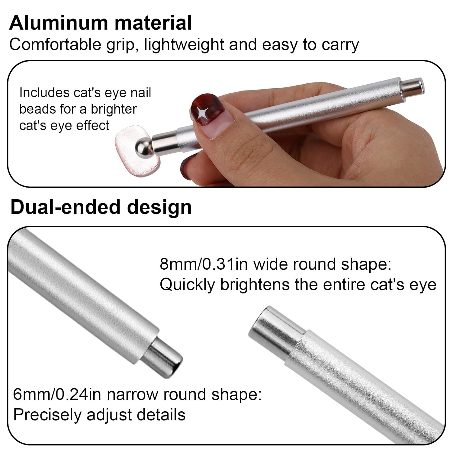 8 Pcs Cat Eye Magnet Set, 3-in-1 & 6-in-1 Magnet Double-Headed Nail Magnetic Pen with Steel Ball Multifunctional Manicure Design Cat Eye Magnetic Tool for Home DIY Salon Studio (Green)