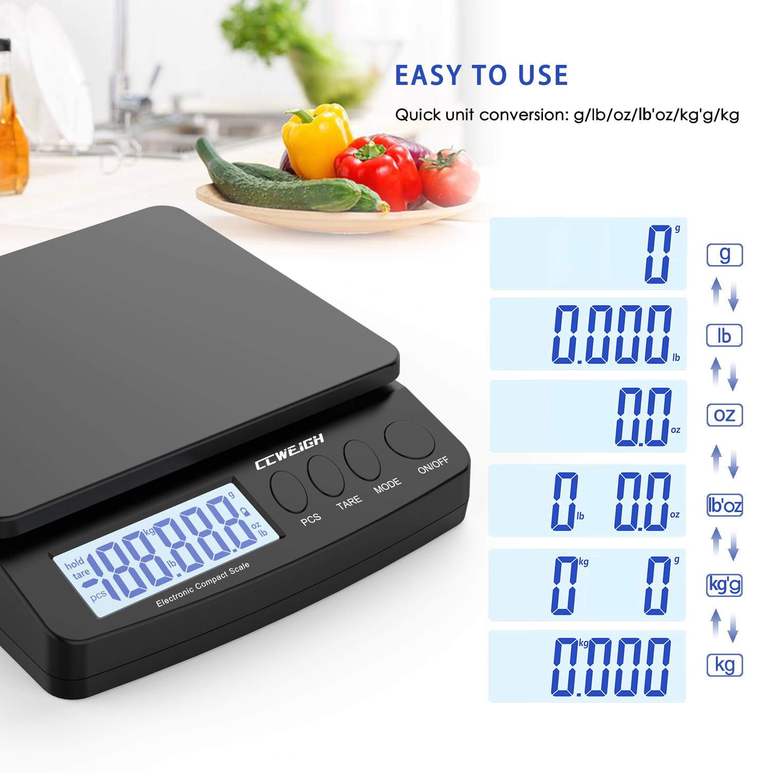 Digital Postal Scale 30kg/66lb - Durable Steel Construction, 6 Units Conversion, Tare Function | for Home, Kitchen, Postal, Shipping, Parcel Transport