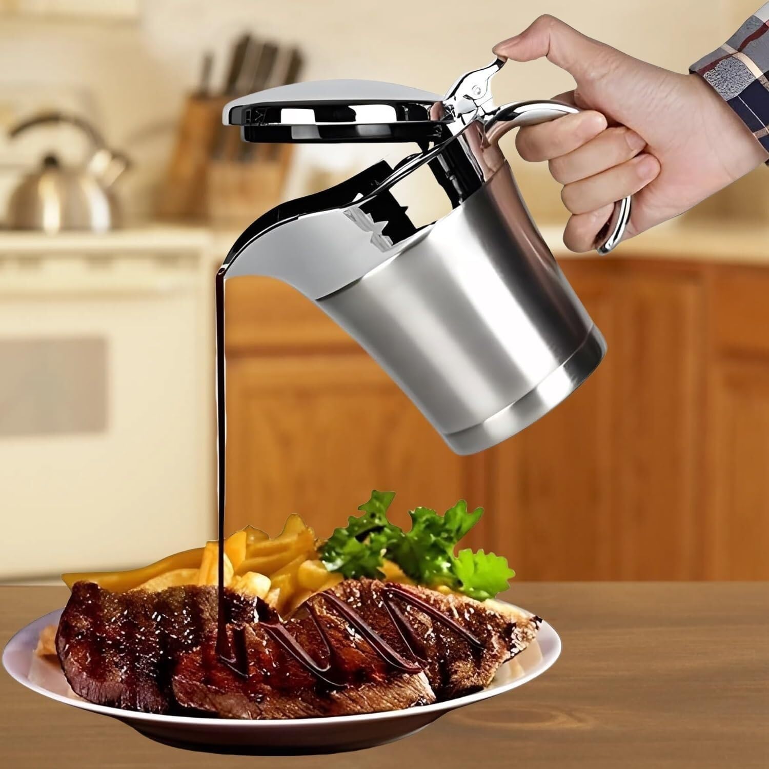 Izolowany sos - dwuwarstwowy dzbanek na sos ze stali nierdzewnej do gorących i zimnych sosów, pojemnik termiczny do kuchni, 450 ml