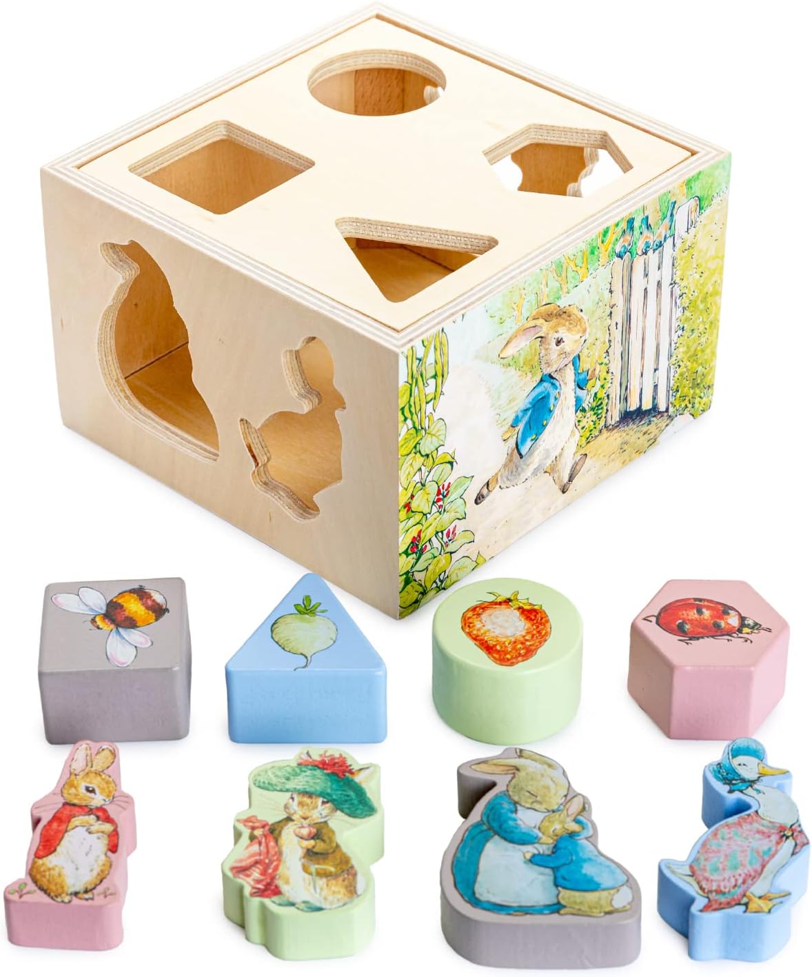 Beatrix Potter Peter Rabbit Wooden Shape Sorter for Toddlers, Includes 8 Pieces, Multicolor