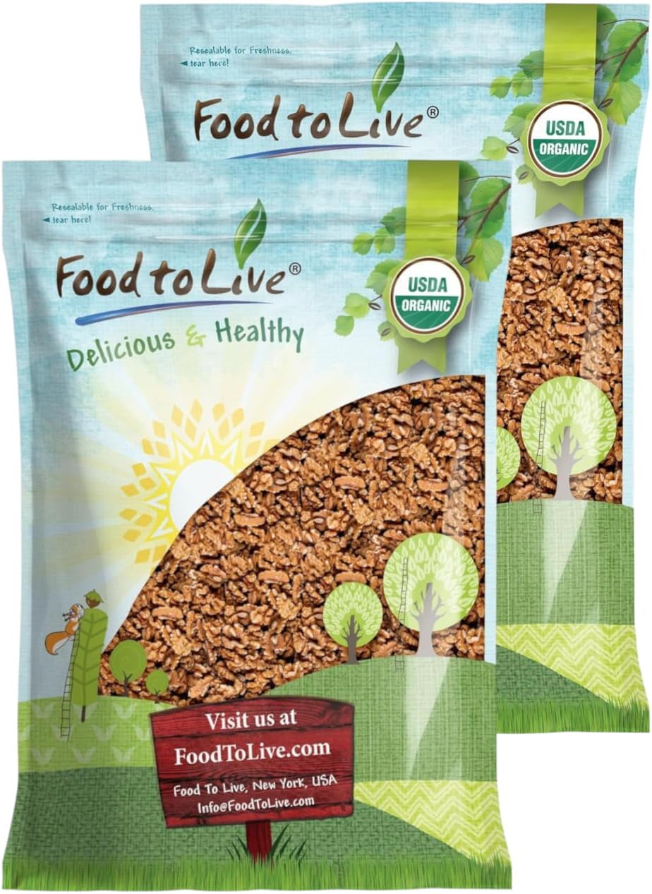 Organic California Walnuts Halves & Pieces, 12 Pounds โ Non-GMO, Raw, Unsalted, Shelled, Vegan, Kosher, Sirtfood, Bulk Snack. High in Omega-3 Fatty Acids, Protein. Great for Baking, and as a Topping.