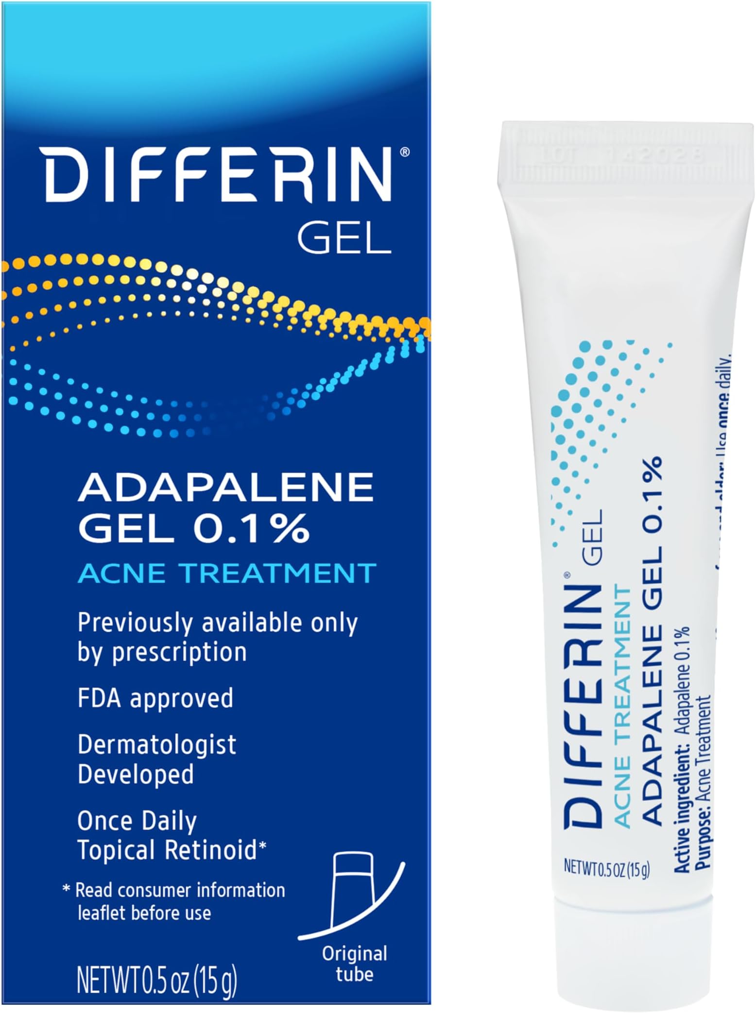 Differin Acne Retinoid Treatment Gel, 0.1% Adapalene, 15g Tube