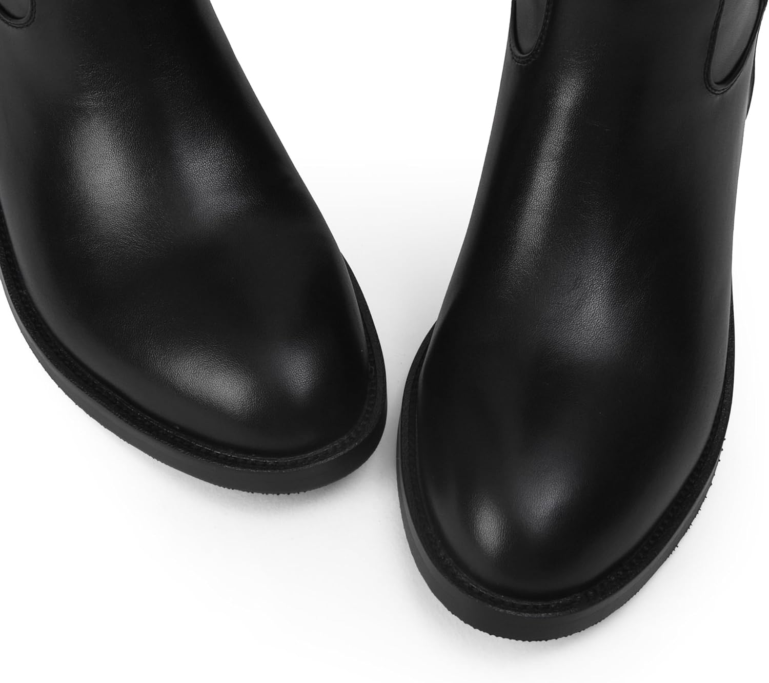 iiimmu Riding Boots for Women Silver Buckle Women's Knee High Boots Round Toe Faux Leather Motorcycle Style - Image 3