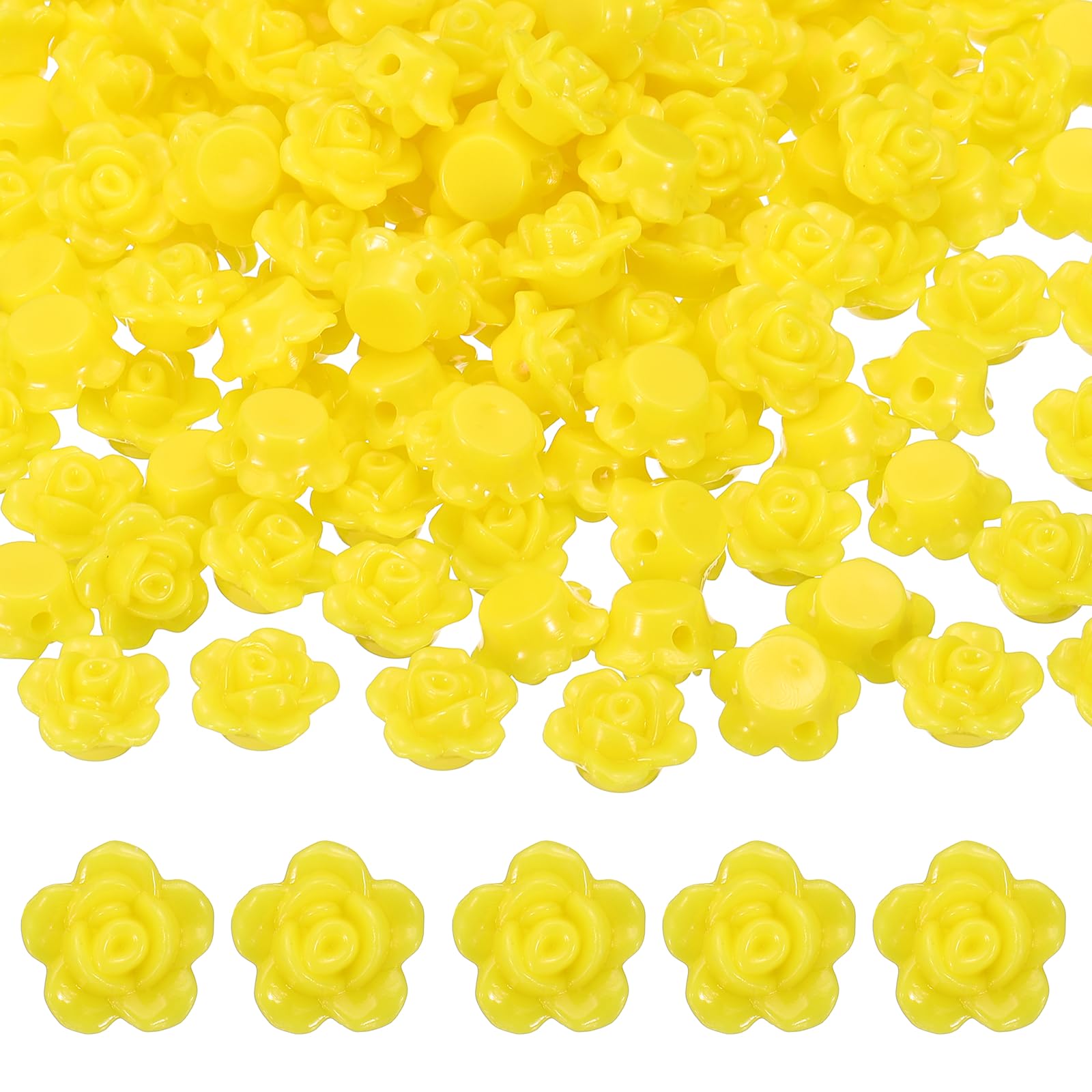 PATIKIL Acrylic Rose Flower Beads, 50 Pcs Flat Back Rose Flower Loose Spacer Beads Charm Colorful Floral Beading with 2mm Hole for DIY Craft Making Necklace Bracelet, Lemon Yellow
