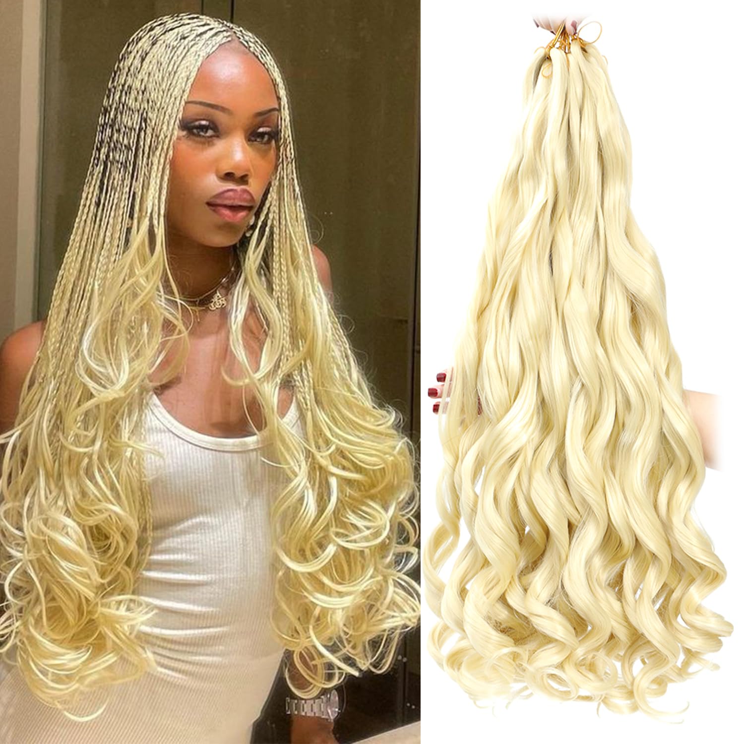 French Curly Braiding Hair 24 Inch 8 Packs - Pre Stretched Bouncy Braiding Hair- Loose Wavy Synthetic Hair Extensions for Black Women (24 inch 8 packs