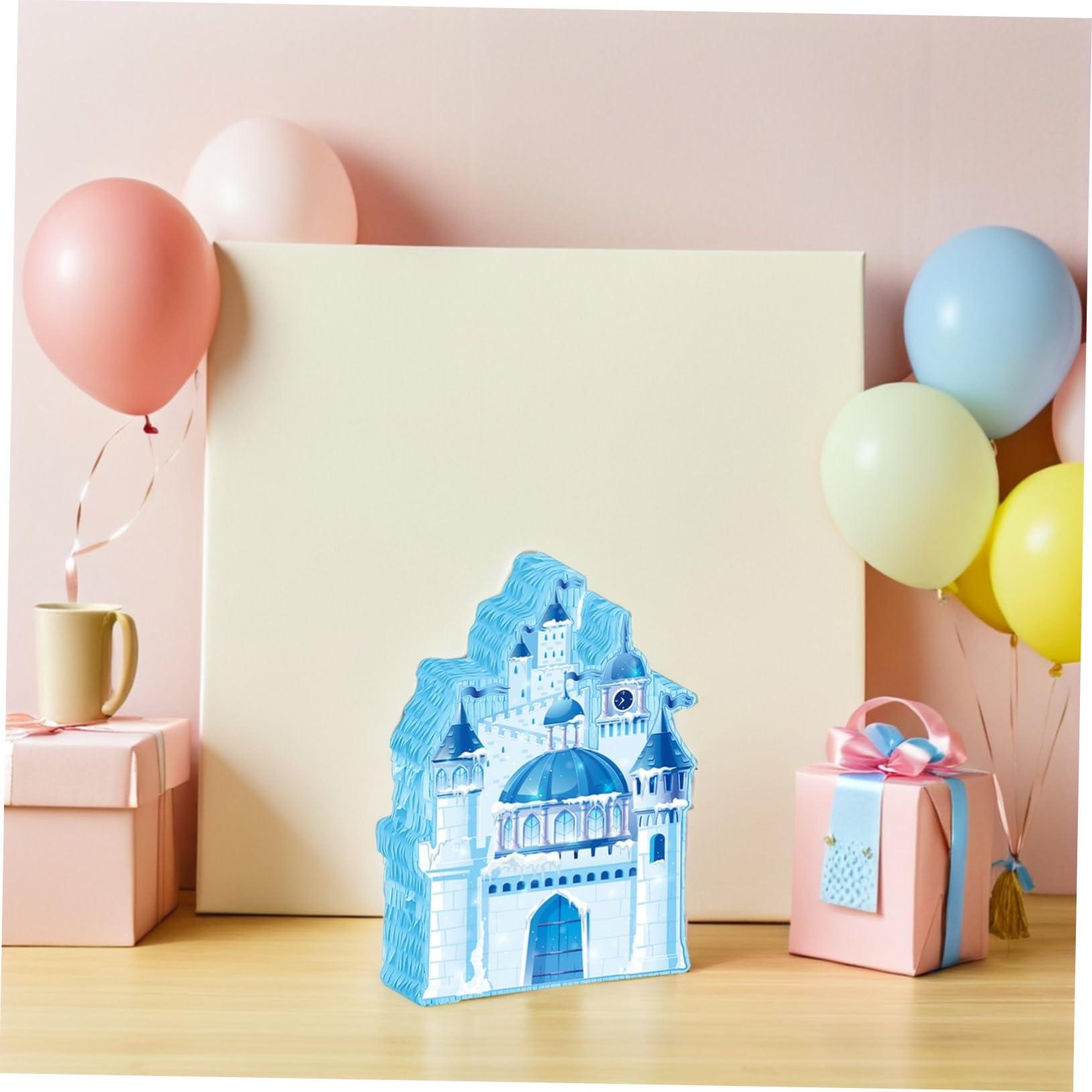WOONEKY Eisblaues Schloss Pinata mit Augenbinde und Schlagstab Robust Festliches Partyspiel für Kindergeburtstag Hochzeit und Prinzessinnen-motto Inklusive Candy-überraschung und