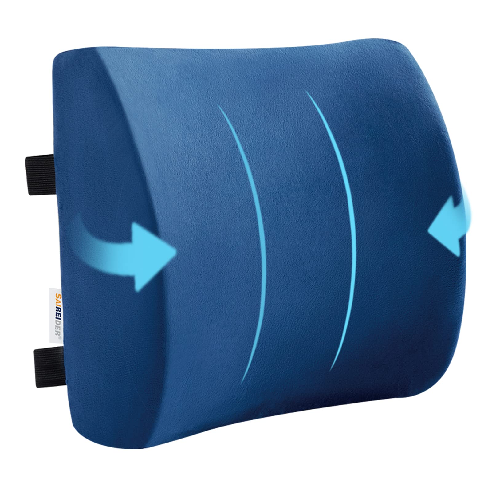 SAIREIDER Comfort Lumbar Support Pillow for Office Chair, Memory Foam Back Support Pillows for Car, Gaming Chair, Home Chair, Back Pain Relief Improve Posture, Double Adjustable Straps (Navy)
