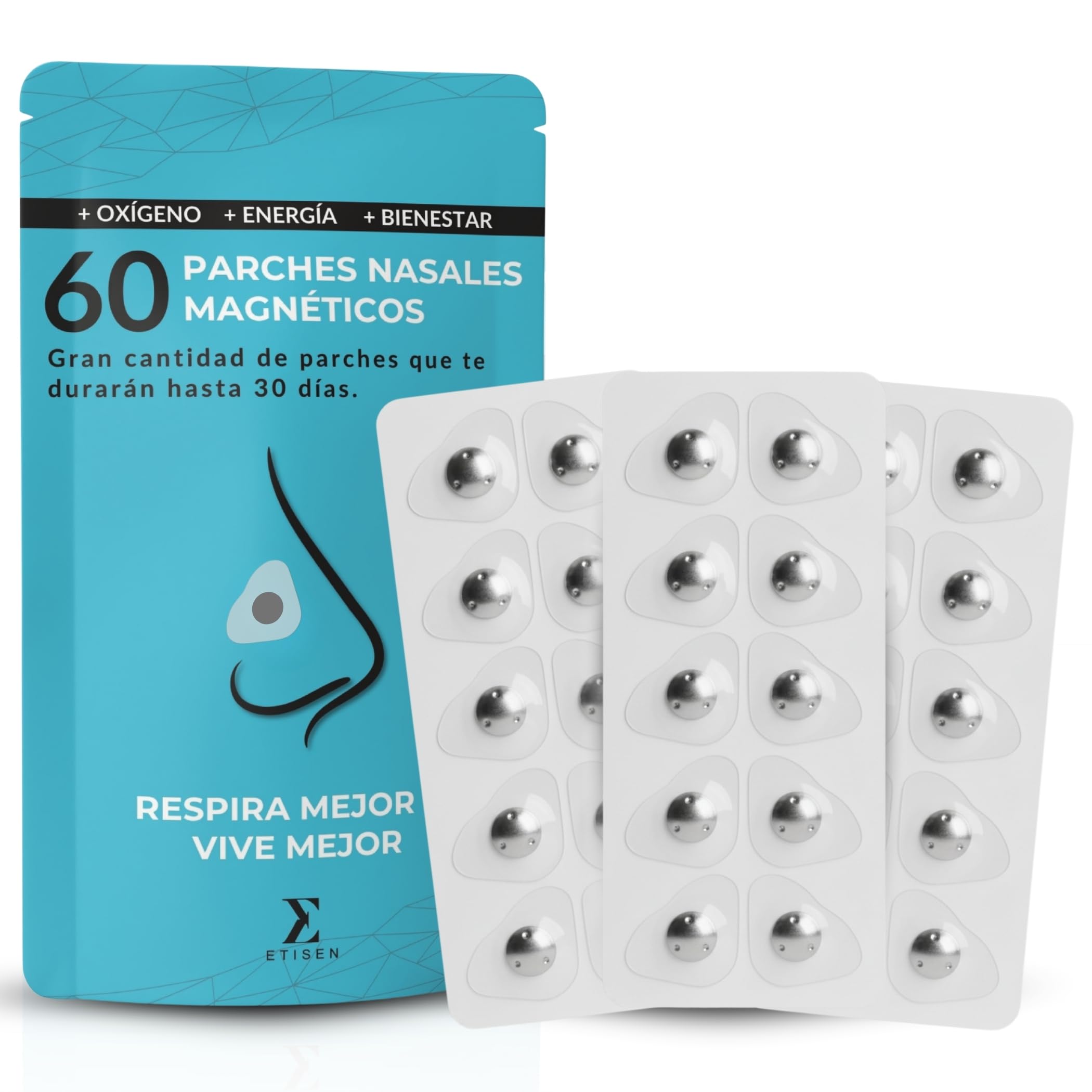 Recambios Tiras Nasales Magnéticas – 60 Parches Adhesivos Transparentes (30 Días) – Repuesto Dilatador Nasal para Respirar Mejor, Dormir y Deporte, Antironquidos