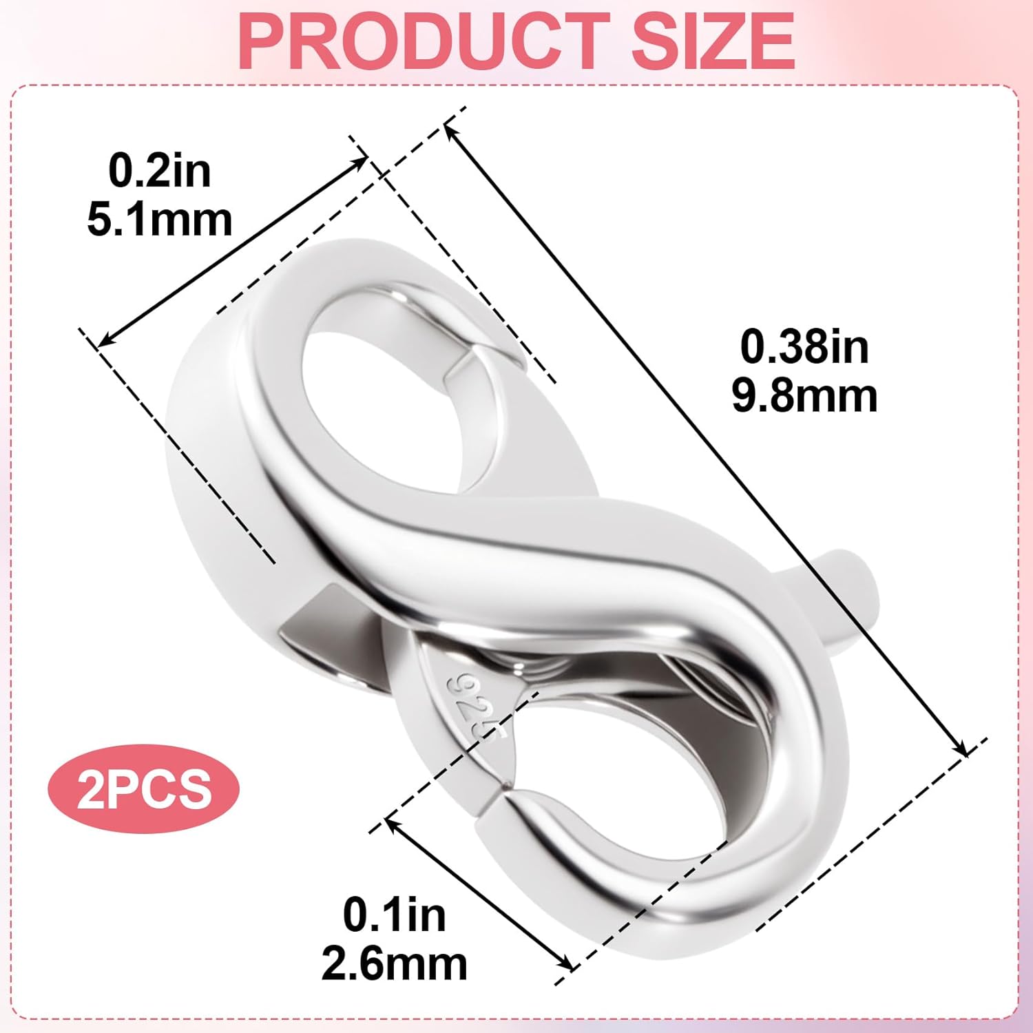 2pcs Double Opening Lobster Claw Clasps, 925 Sterling Silver Necklace Enhancer Extenders, Hypoallergenic Spring Rings Clasp Connector Clips for Bracelet Anklet Jewelry Making - Image 2