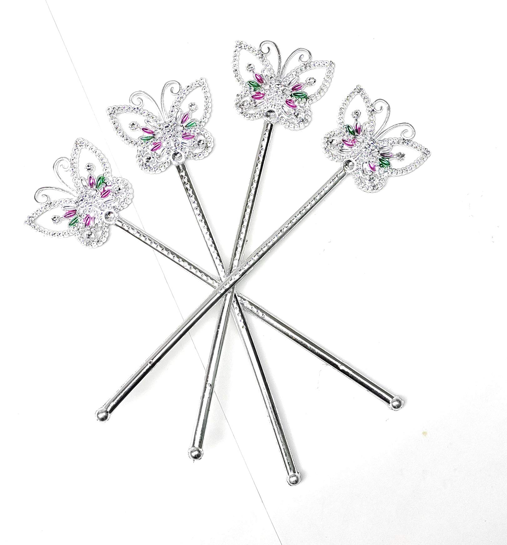 TRIPLC MOOLYAVAAN Products Girls/Kids Costume Props Butterfly Magic Wand Princess Angel Fairy Wands Sticks Christmas, Birthday Party, Wedding, Halloween, Cosplay 12.5 Inches (Silver) (Pack of 3)