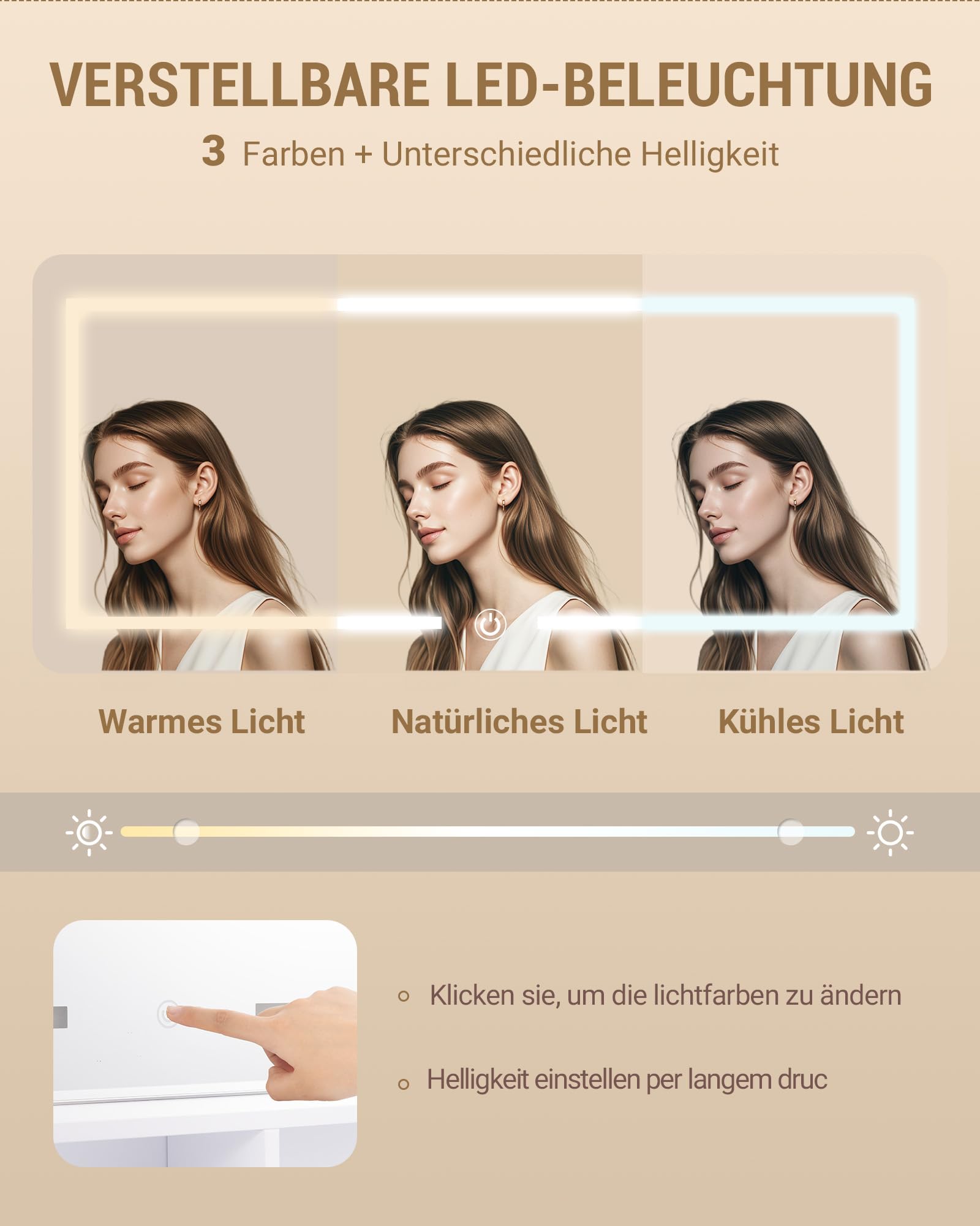 Hzuaneri 140 cm Große Schminktisch mit RGB-Beleuchtung, Schminktisch mit Große Spiegel, Schminktische mit 10 Schubladen und 9 Ablagefächern, Ideal für Schlafzimmer und Büro, Weiß, 1150003XEU