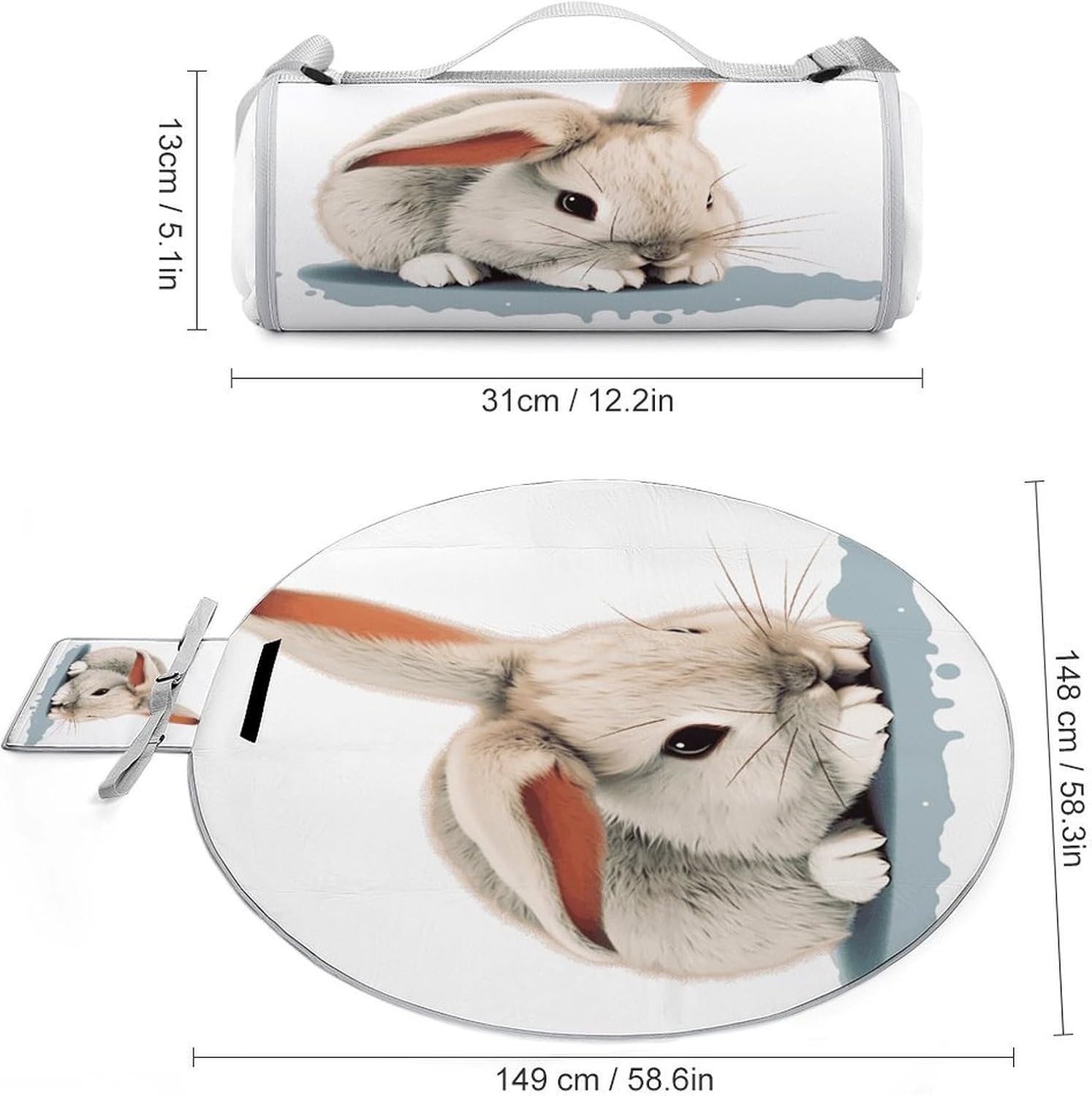 Cry Rabbit Picnic Mat Lightweight Waterproof Picnic Blankets Extra Large Picnic Outdoor Blankets Foldable Sandproof Beach Blanket for Park Beach Camping Courtyard 58.3''x58.3''