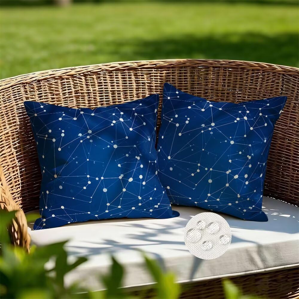Outdoor Cushions Waterproof Blue Cushion Covers 40cm x 40cm Set of 2 Abstract Garden Cushions Modern Cushion Cover Decorative Pillows Linen Throw Pillow Case for Couch Sofa Garden Furniture (IU223)