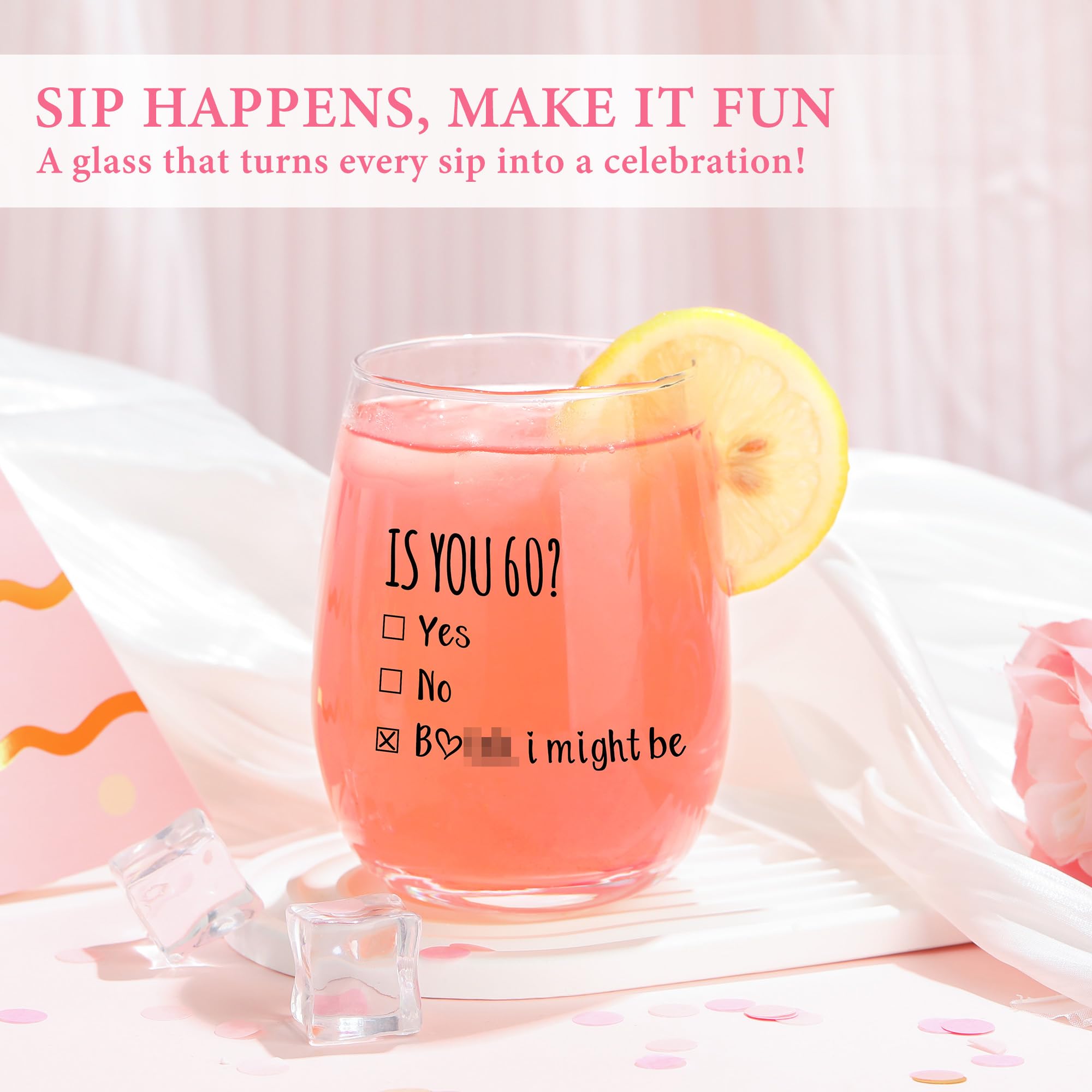 Pradnel 60th Birthday Gifts for Women Funny 60 Year Old Birthday Gifts for Women Turning 60 Gift for Woman Happy 60th Bday Decorations for Woman Mom Her - Wine Glass Makeup Bag Candle Socks