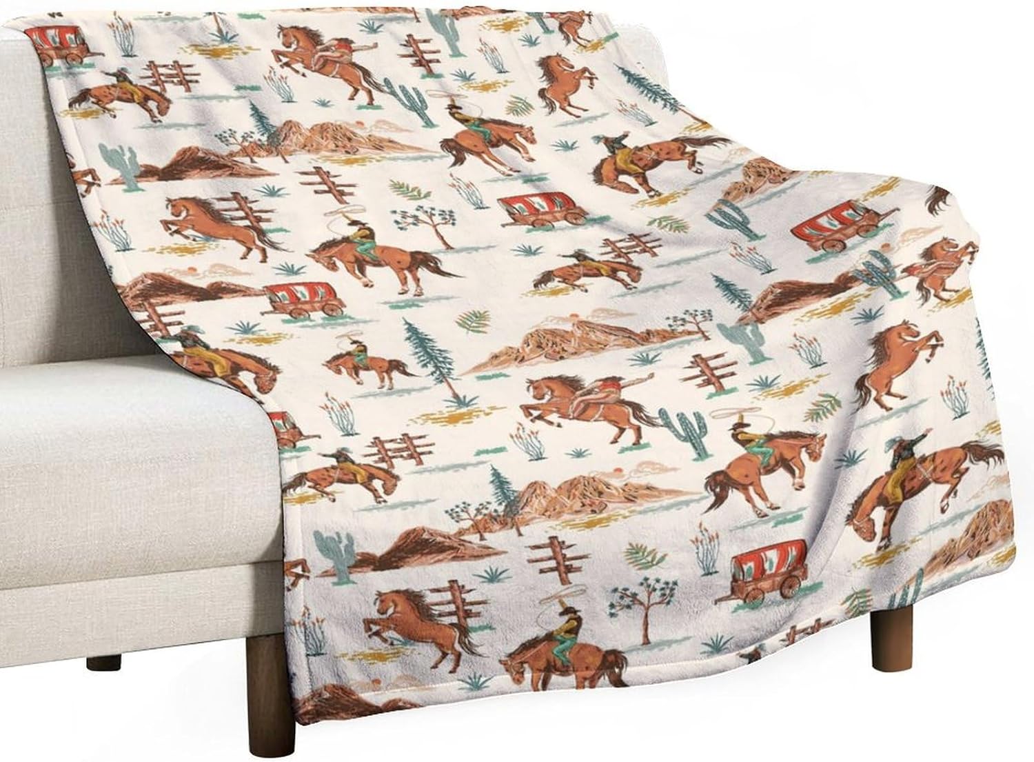 Vintage Western Cowboy Blanket Rustic Farmhouse Wild West Retro Style Soft Cozy Lightweight Throw Blanket for Bedroom Living Room Dorm Chair Sofa Travel 70x80in