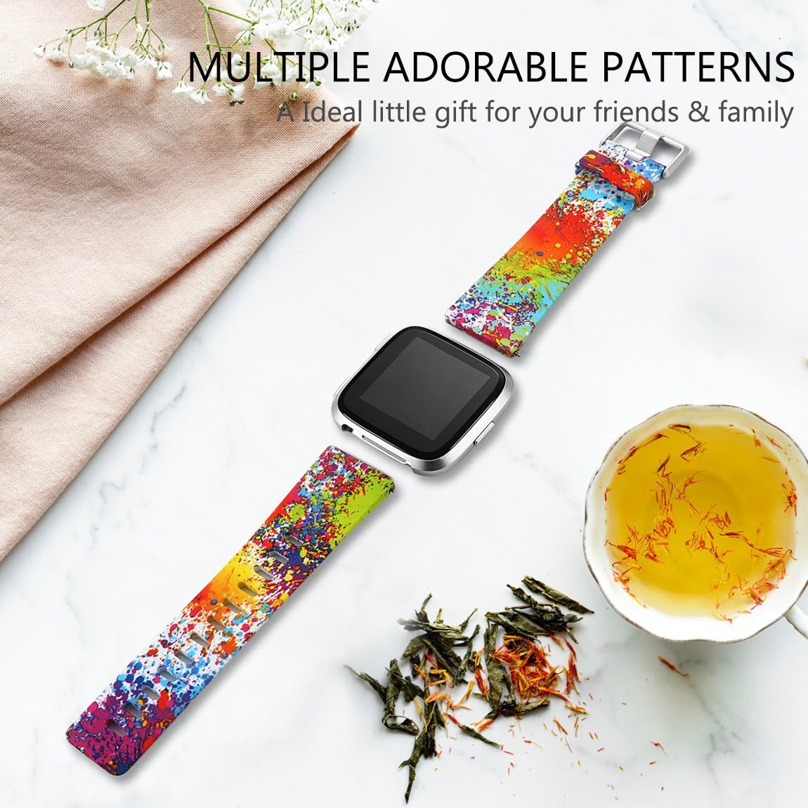 Maledan Compatible with Fitbit Versa 2/Versa Lite SE/Versa Bands for Women Men, Fadeless Pattern Band Printed Floral Strap Replacement for Fitbit Versa Smart Watch Family
