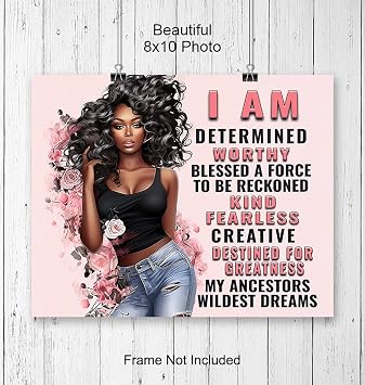 I Am - African American Wall Art Inspirational Quote Poster for Black