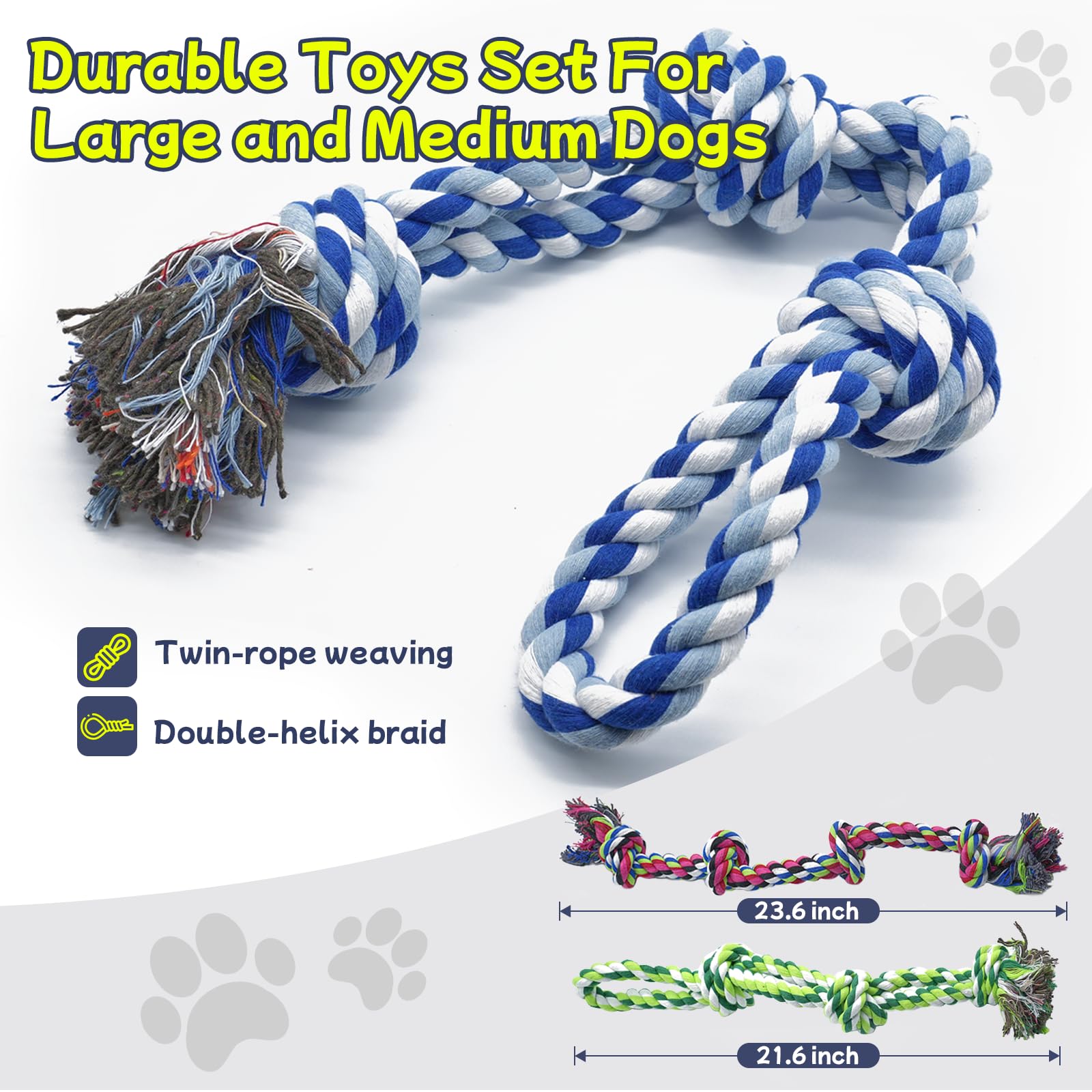 [4 Pack] Dog Rope Toys for Aggressive Chewers, Nearly Indestructible Tug of War Toys for Large & Medium Dogs, 100% Cotton, Teeth Cleaning Chew Rope, Heavy Duty Tug of War Dog Toy for Boredom
