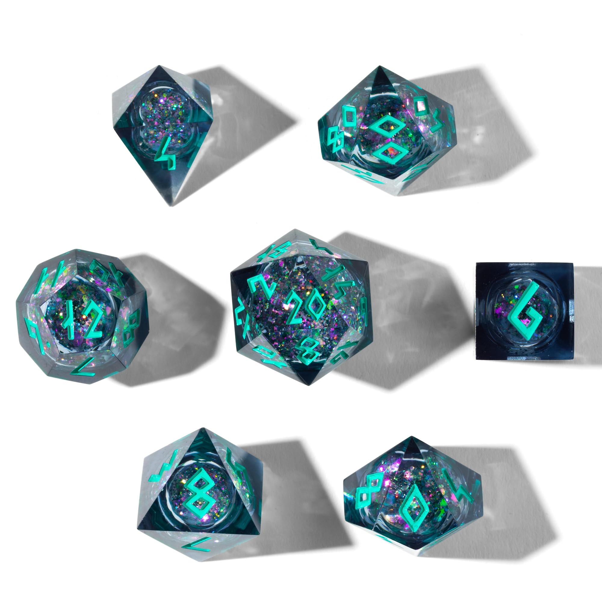 HEIMDALLR Set di dadi con nucleo liquido, con custodia per la prima volta a LED, 7 pezzi, dipinti a mano, con bordo affilato, set di dadi DND in resina con scatola regalo, set di dadi Dungeons and