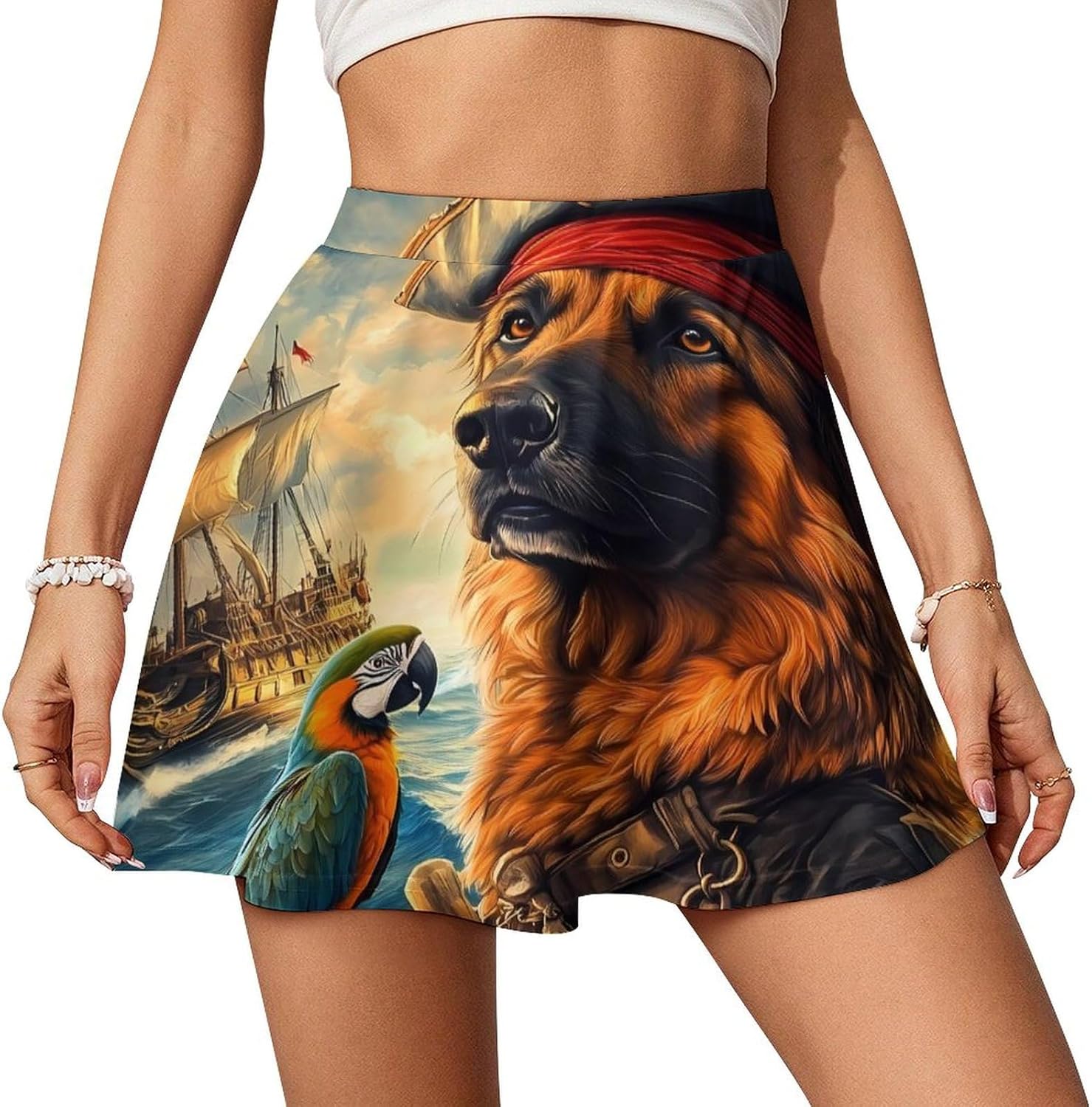 Pirate German Shepherd Dog Women Tennis Skirt Print Golf Skirts Mini Casual Workout Skorts