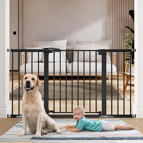 Miniatura 32 de BABELIO Puerta extra ancha para bebé/perro, PressGuard P7, cierre automático de metal, puerta para mascotas montada a presión para puertas, sin