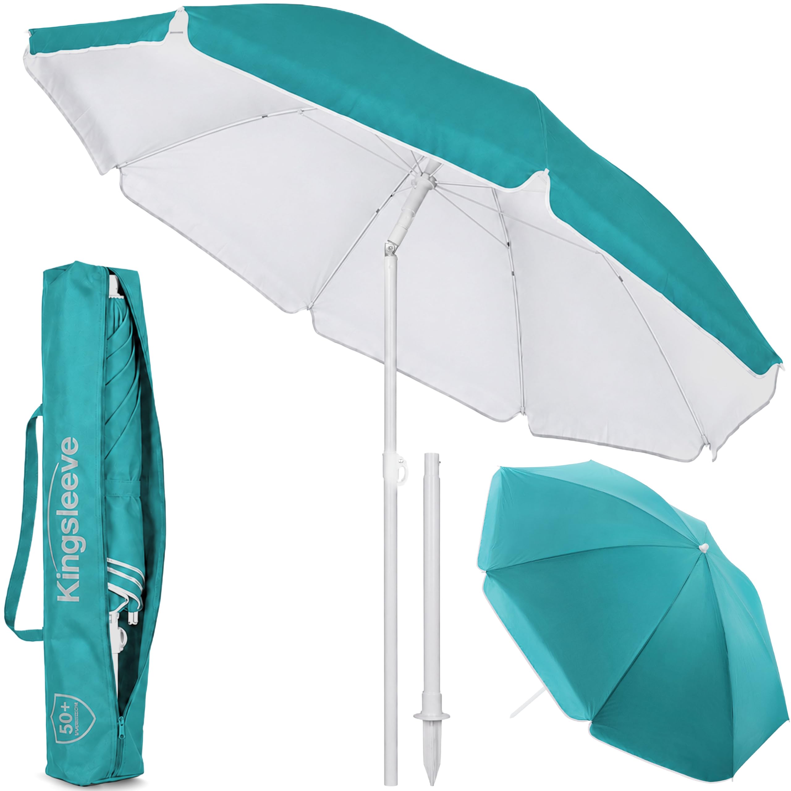 Kingsleeve® Turquoise Parasol Crete 200Cm Uv Protection 50+ Tilt Function