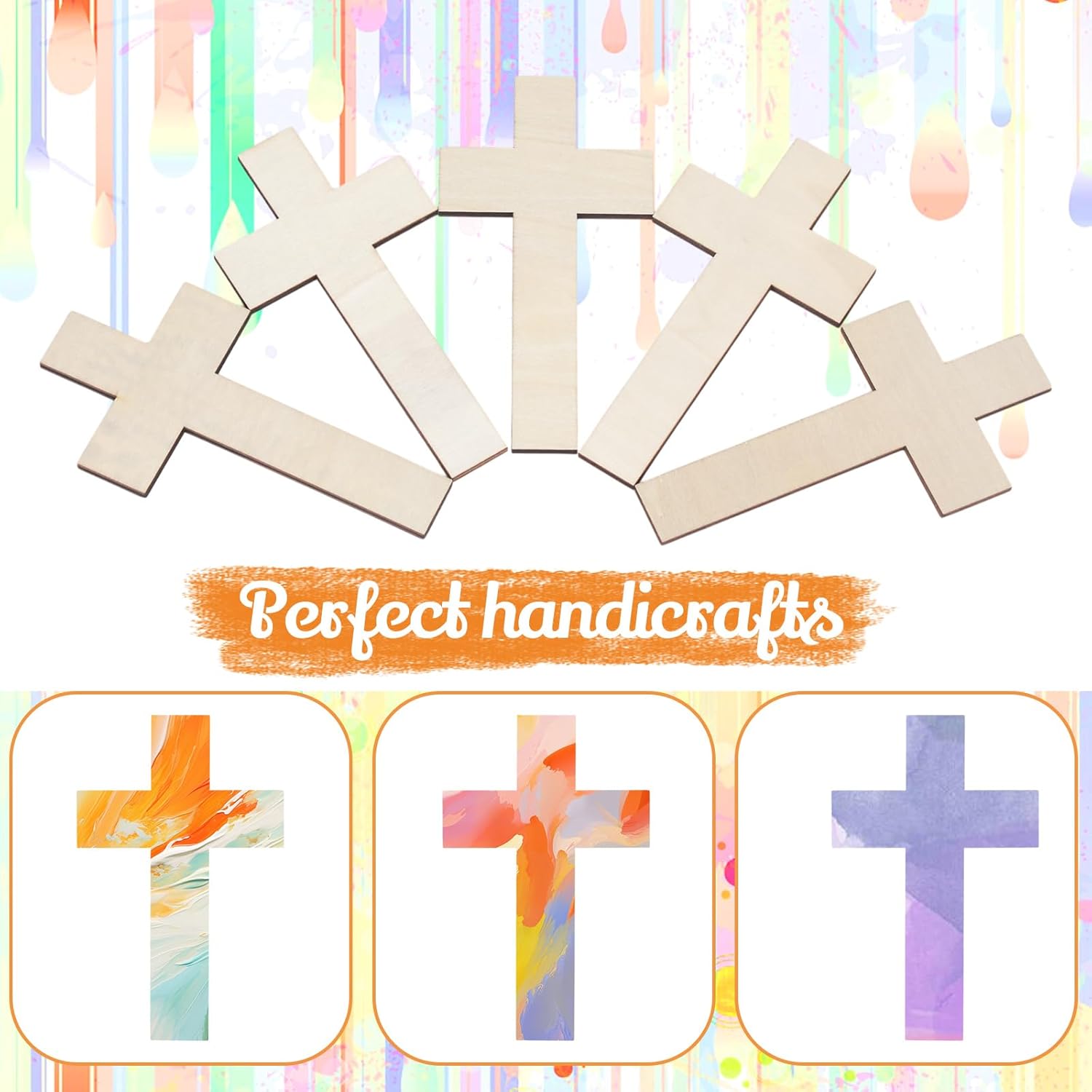 Gerrii Wooden Cross for Craft Unfinished Cross Shaped Religious Cutout Bulk Nativity Baptism Centerpiece Ornaments DIY Project Church Sunday First Communion(6 x 3 Inches,48 Pcs)