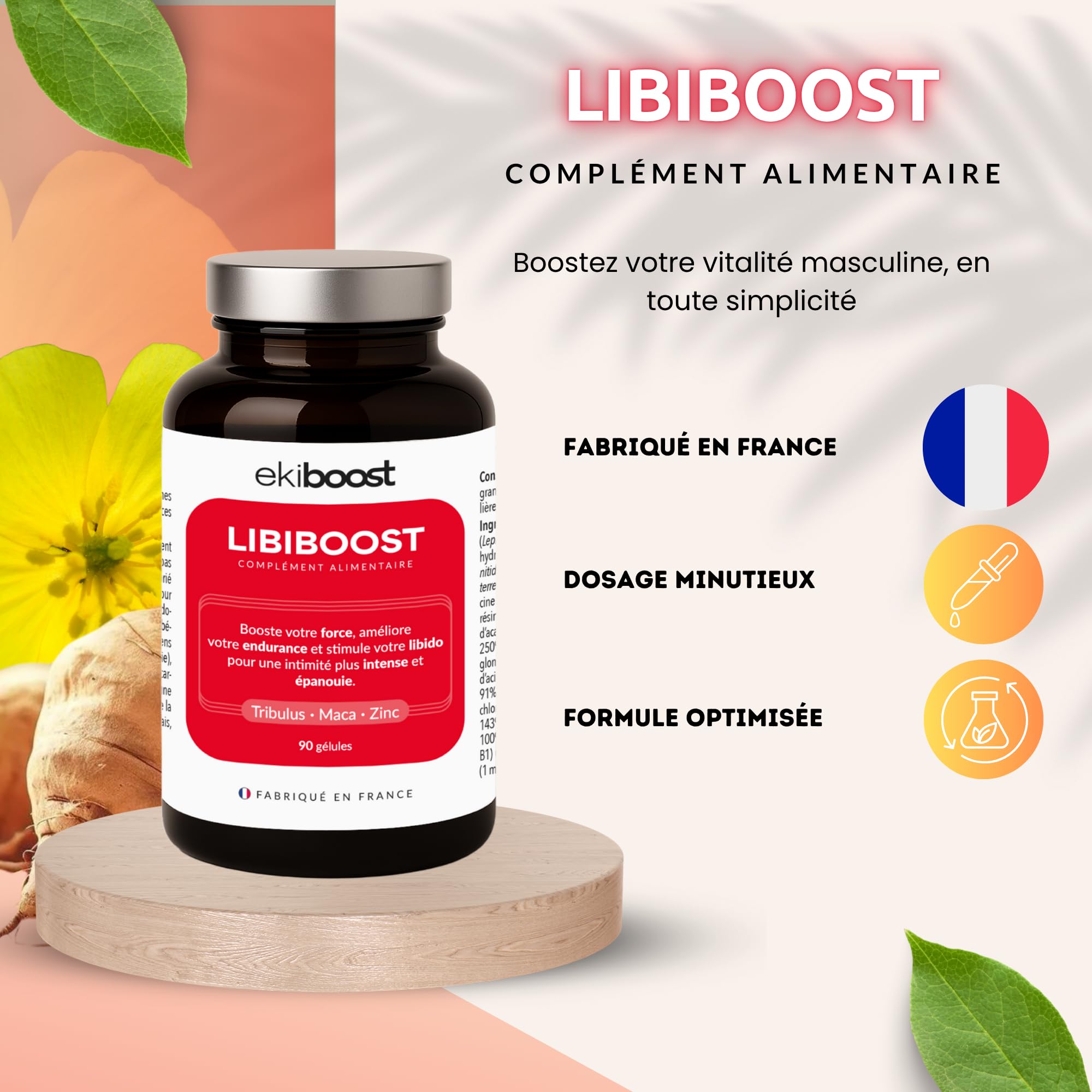 Performance Masculine | Testostérone Homme | Vigueur & Endurance | Booster Libido | Maca, Tribulus, Ashwagandha & Magnésium | LIBIBOOST | 90 Gélules | Complément Alimentaire Homme | Fabriqué en France
