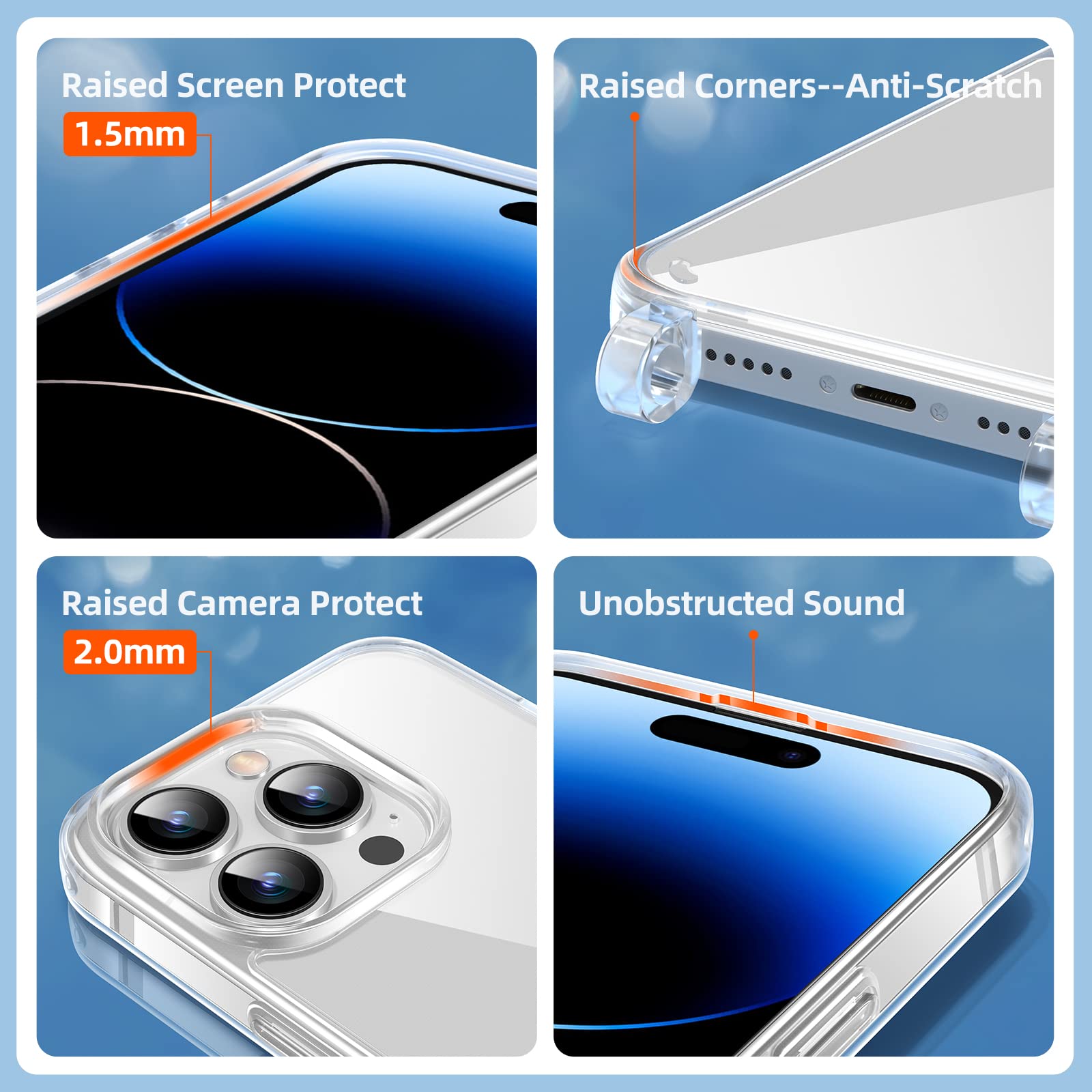 GOODVISH Cover Trasparente con Cordino per iPhone 14 Pro 6.1", Custodia con Regolabile Laccio Tracolla, [Antiurto] [AntiGraffio] [Antiscivolo] Case con Collana, Blu