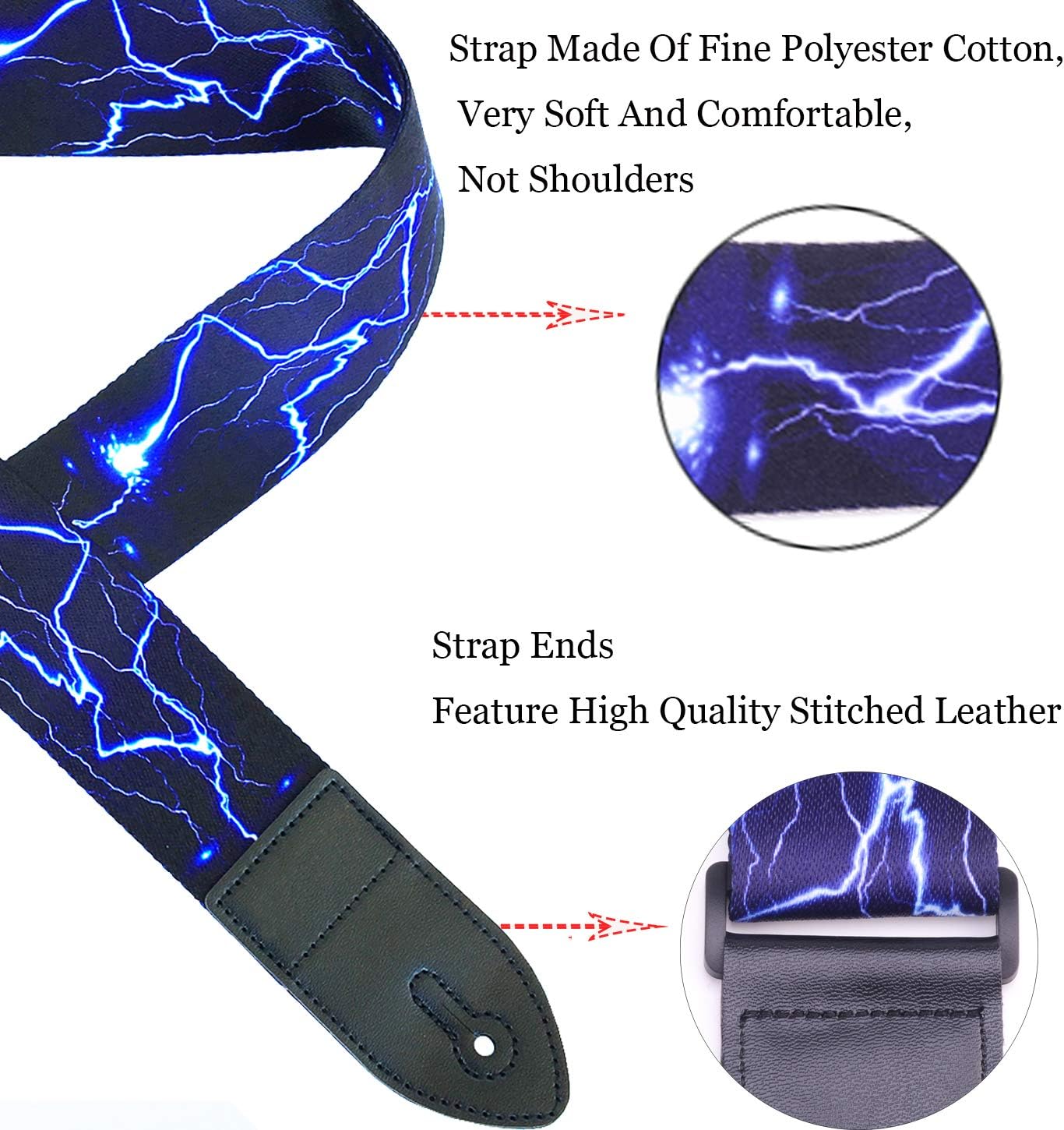 WOGOD Guitar Strap Jacquard Weave Hootenanny Guitar Strap with Leather Ends : Musical Instruments