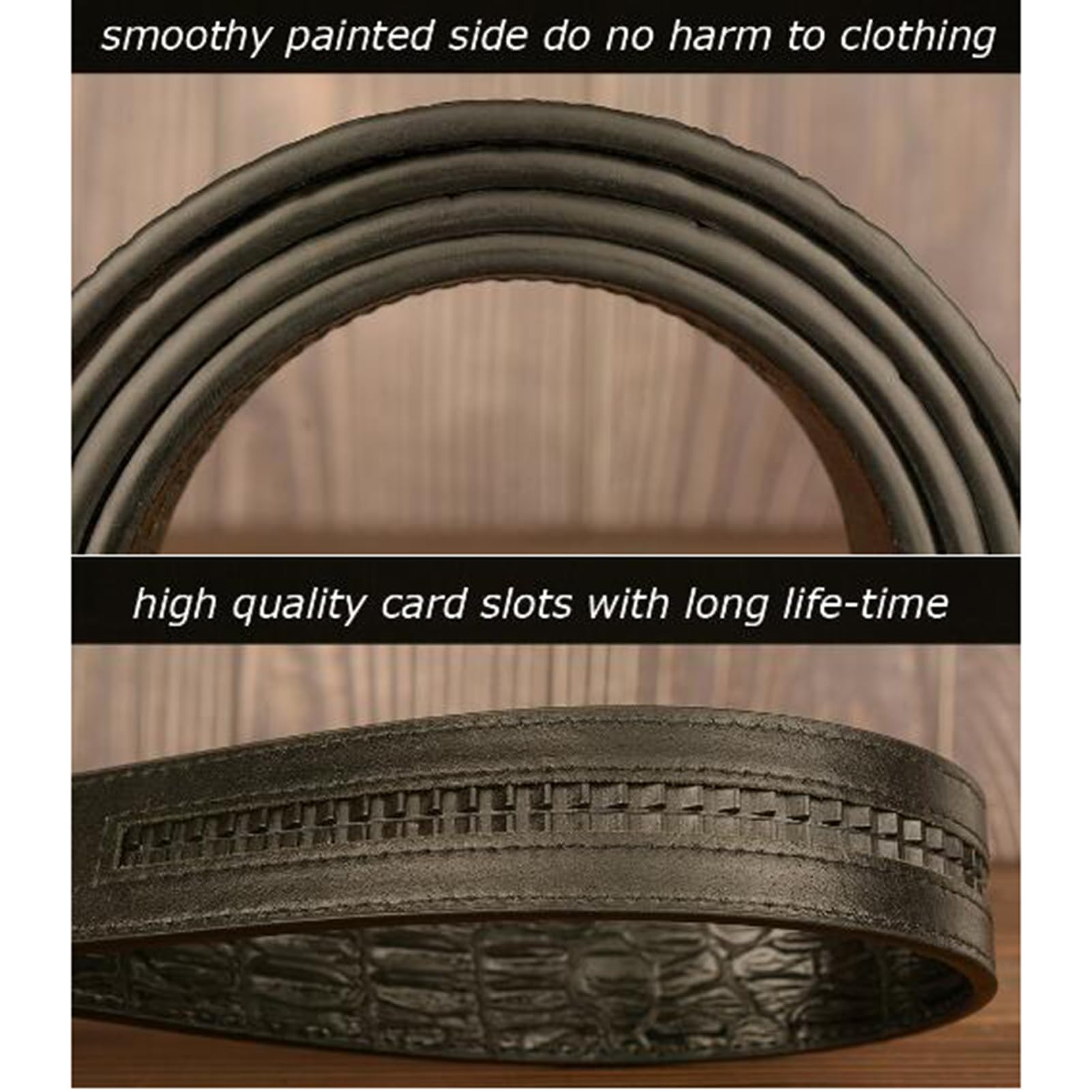 Cinturones De Piel De Cocodrilo con Adorno De León A La última Hebilla Automática Y Cierre De Trinquete Ajustable(120cm/waist:41", Black)