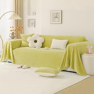 HOKIPO Luxury Rabbit Plush Sofa Cover, Sofa Throw for 3 Seater Sofa, 180(D) x 310(L) cm, Pastel Green (AR-5084-GRN) Price In India